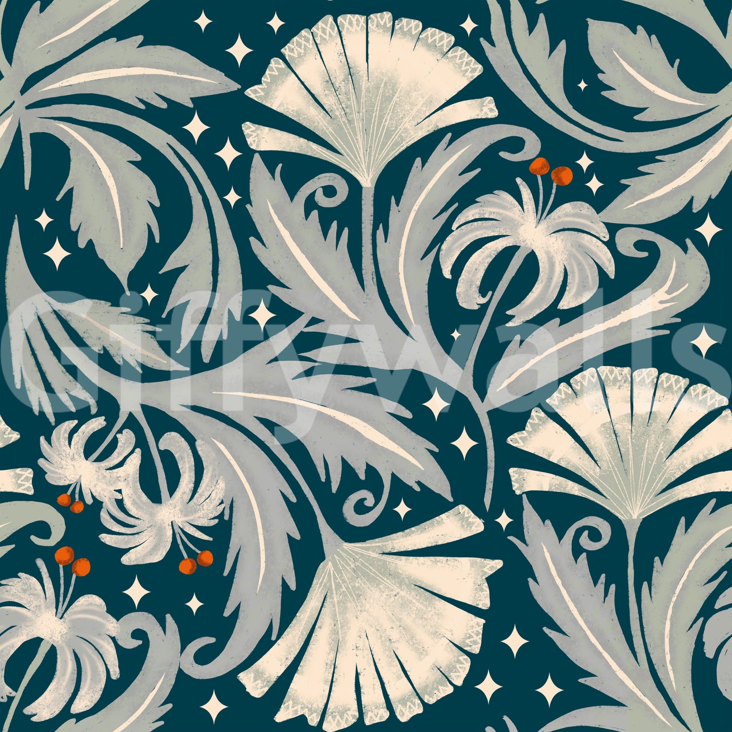 Vintage Botanica Midnight Teal - Heritage Revival Floral Wallpaper