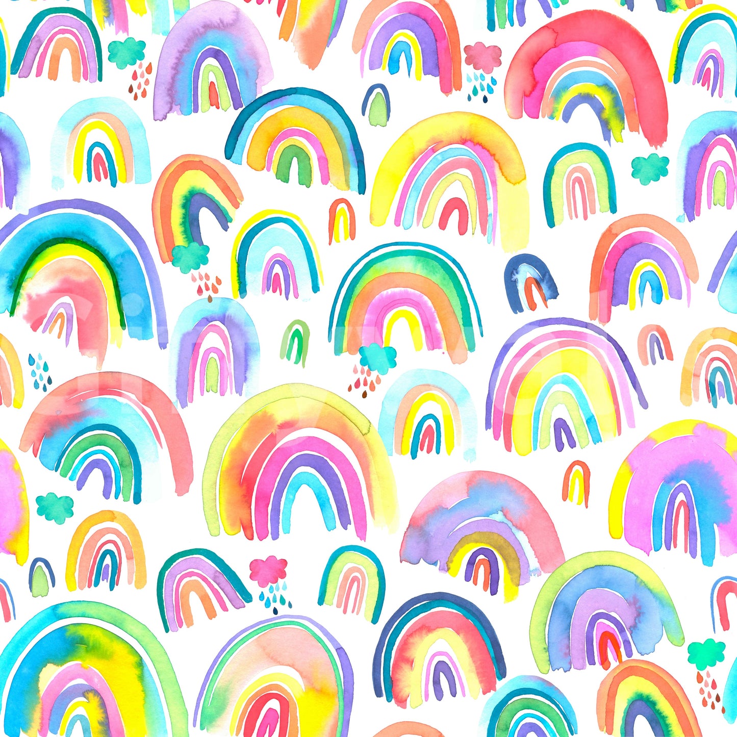 Whimsical mural with glowing rainbow designs in bright tones.