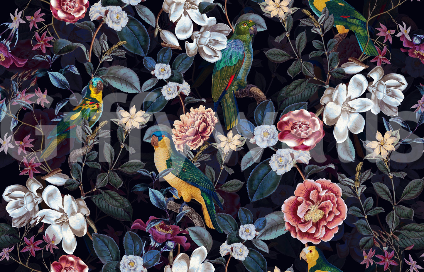 Dark floral wallpaper with bold, moody designs in Midnight Garden Rhapsody.