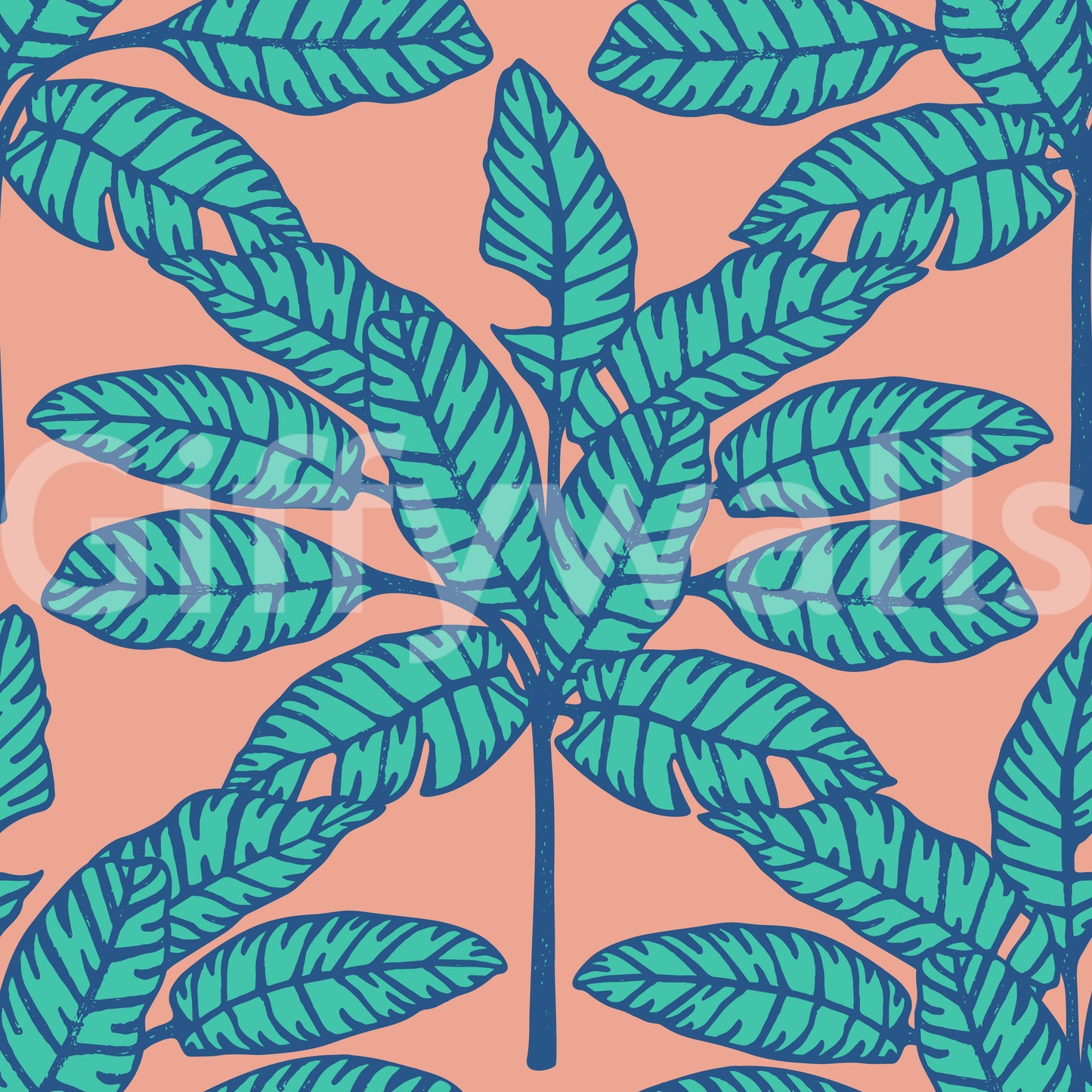 Retro tropical wallpaper with a perfect balance of aqua, pink, and earthy tones.
