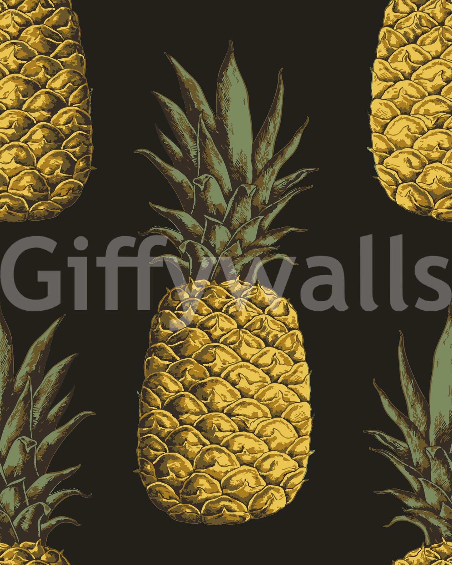 Tropical golden pineapples wallpaper with a playful feel