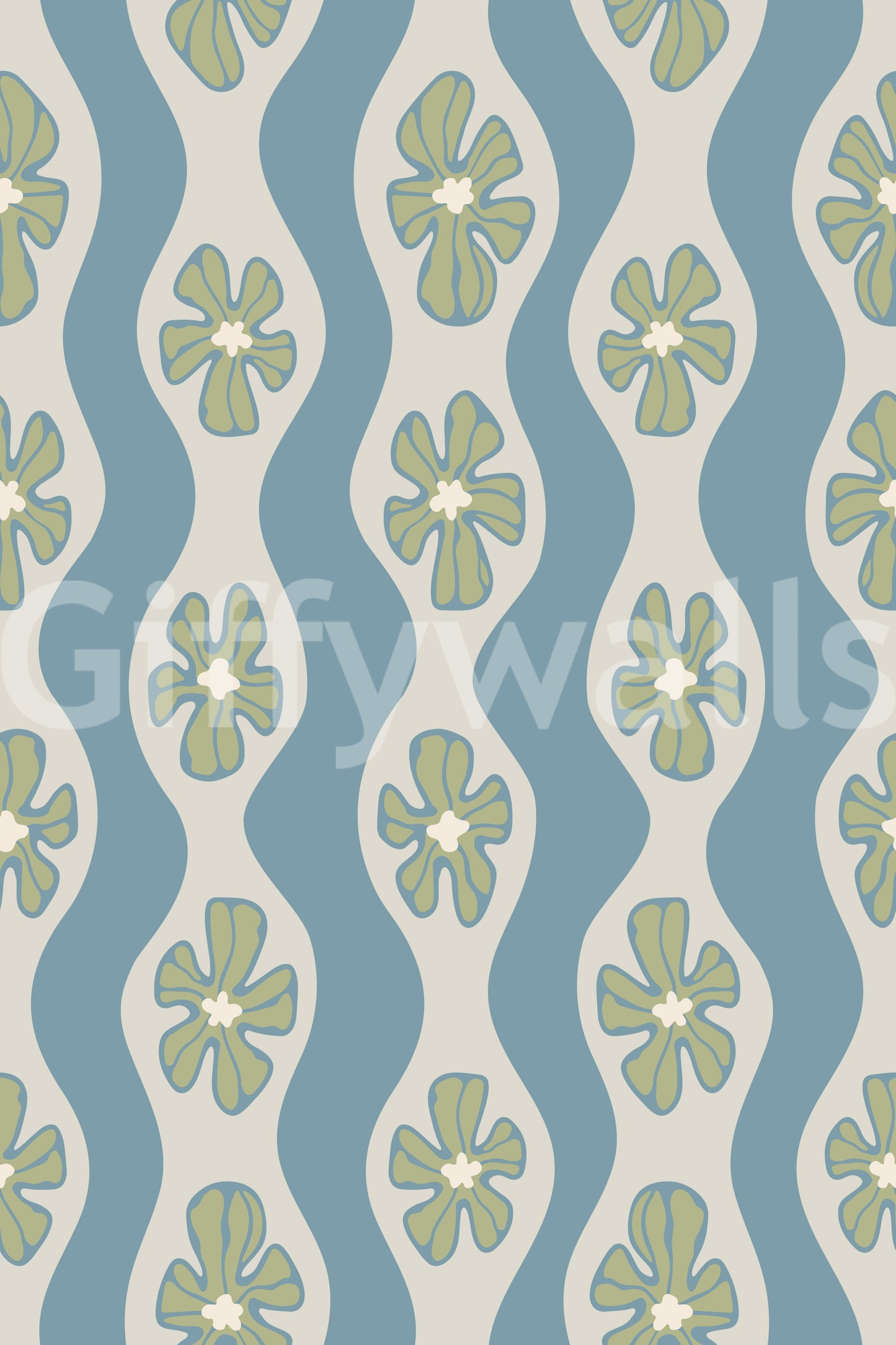 Ripple floral wallpaper in calming cottage blue