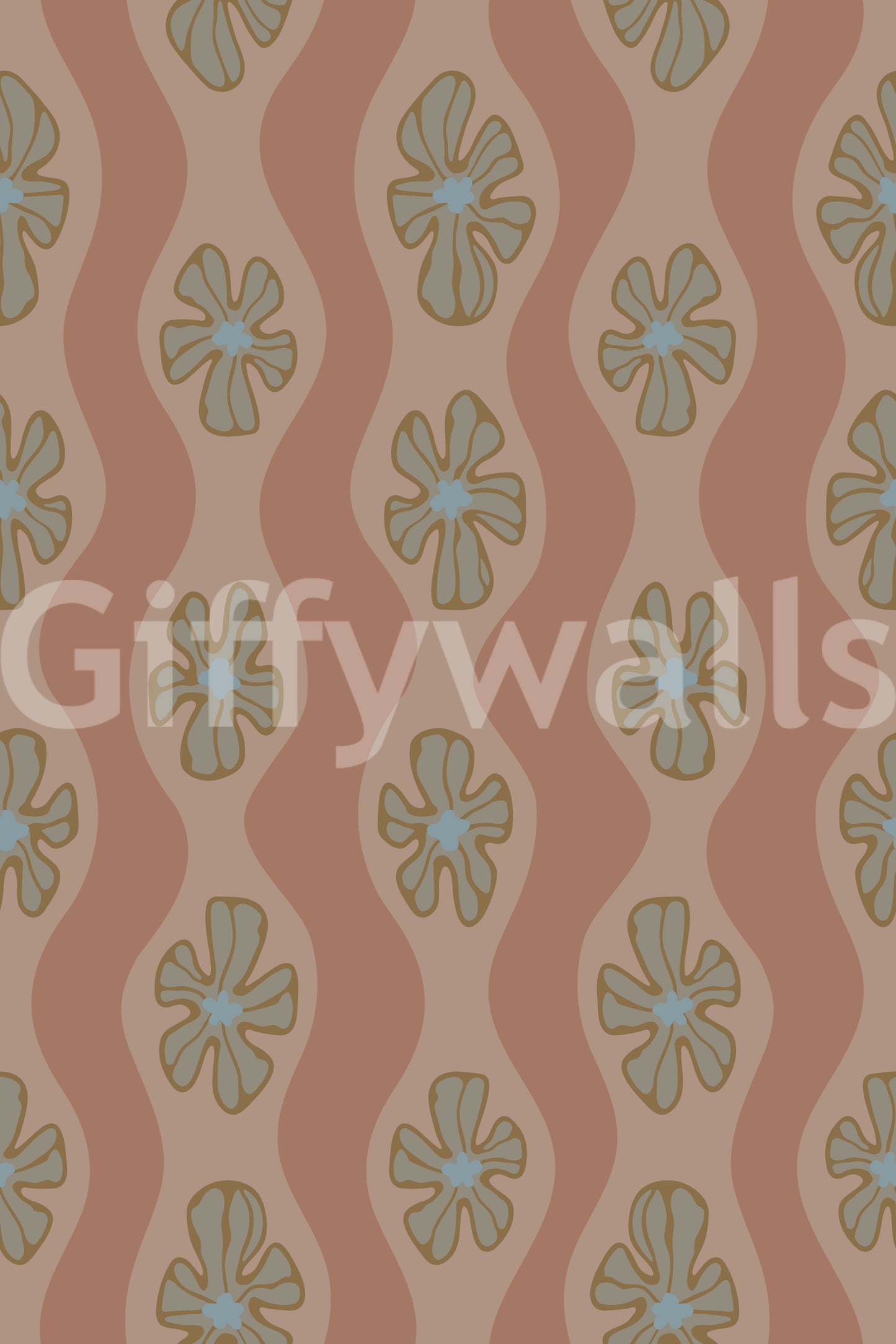 Cozy retro flower wallpaper in mocha mousse colorway