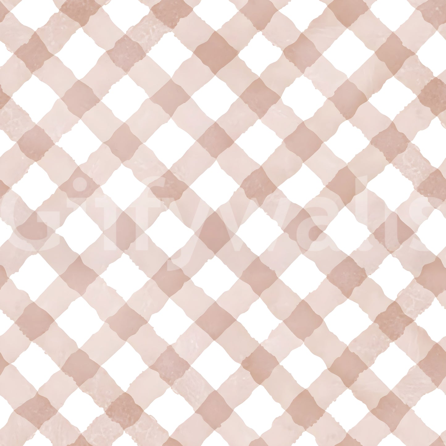 Hand-painted pink gingham wallpaper for a soft, inviting atmosphere