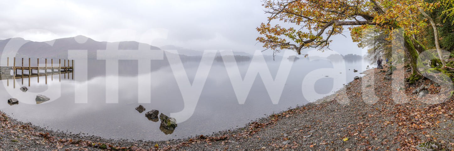 Scenic landscape with lake and fall foliage