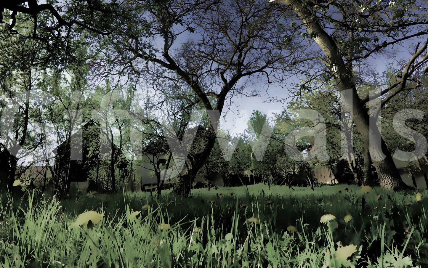 Pathways or clearings within a forest.