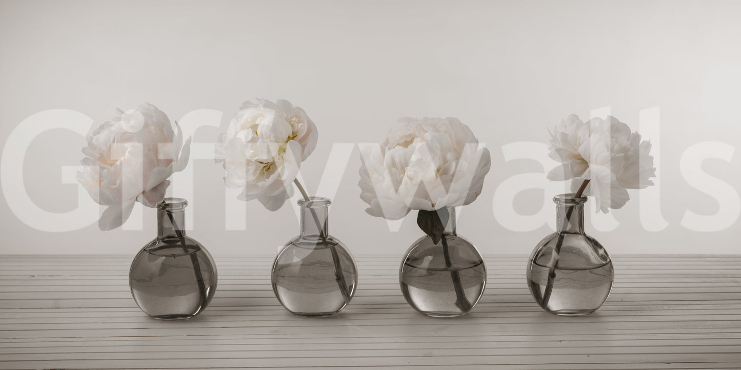 The Blushing Peonies mural gives the space a timeless and sophisticated feel.