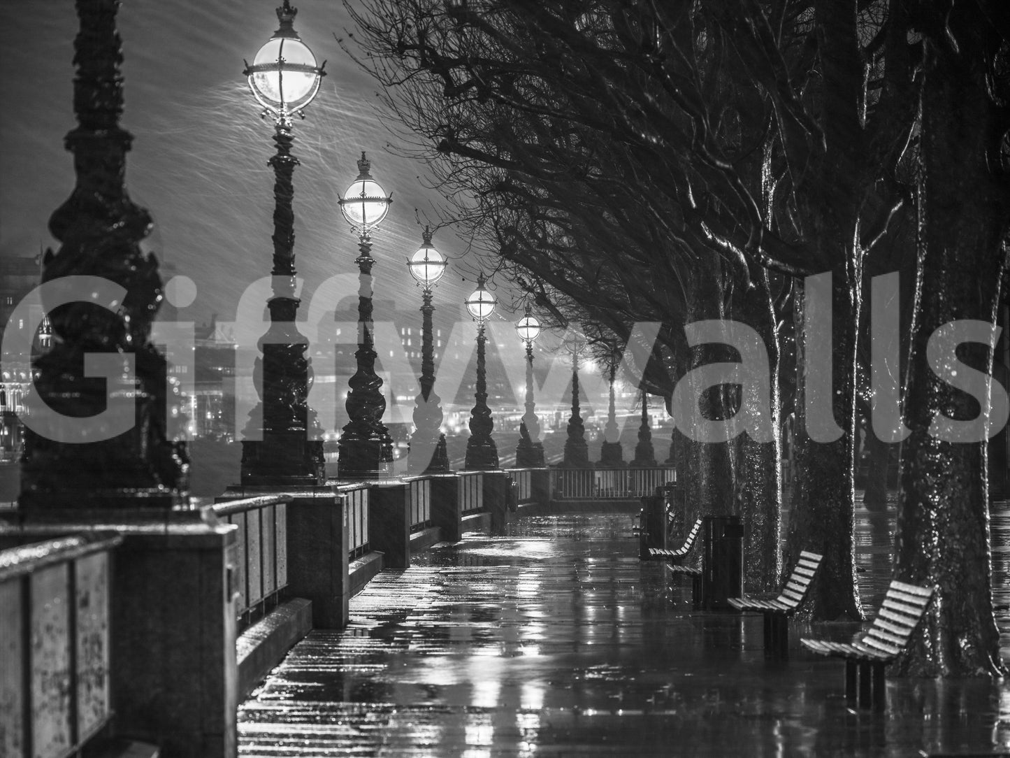 The Thames Serenity mural gives the space a timeless and elegant feel.