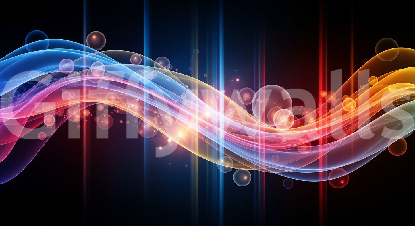 A seamless pattern of luminous waves on a wall