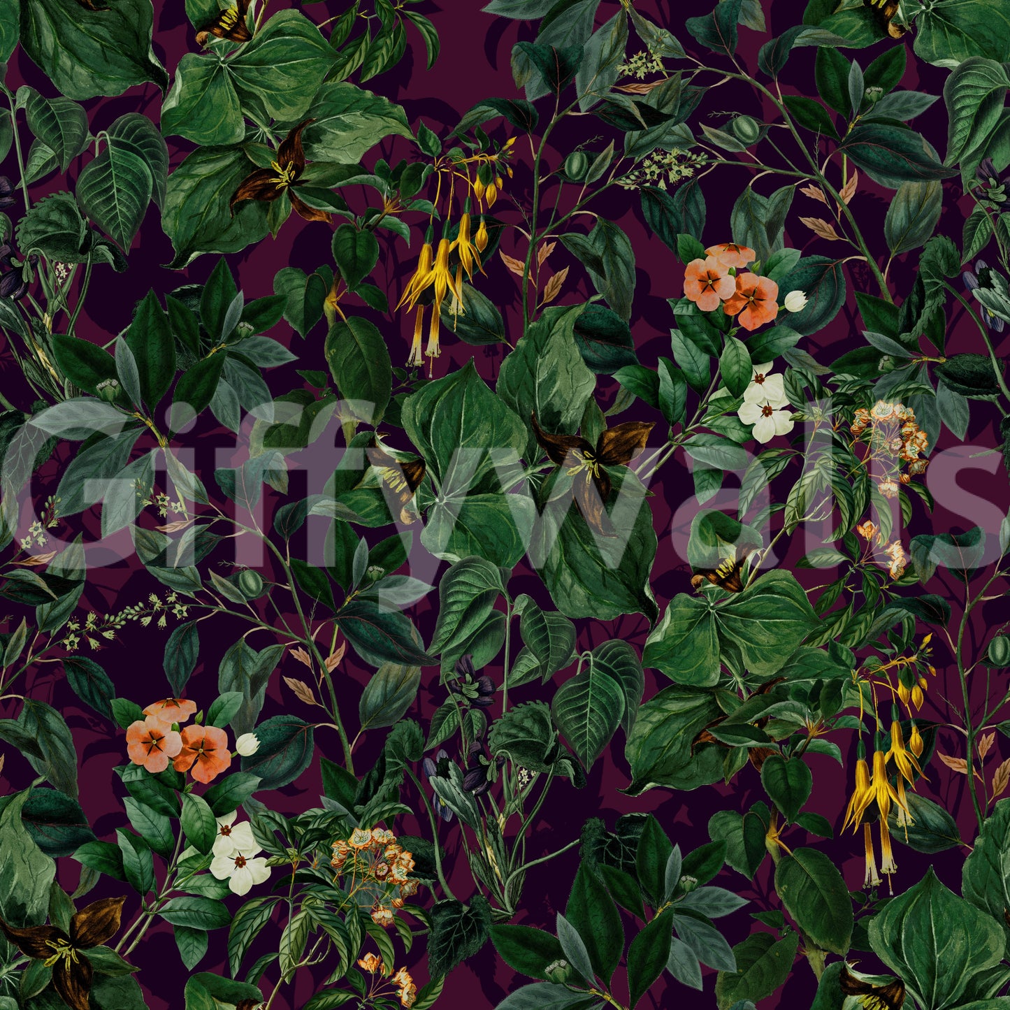 A seamless pattern of plants on a wall