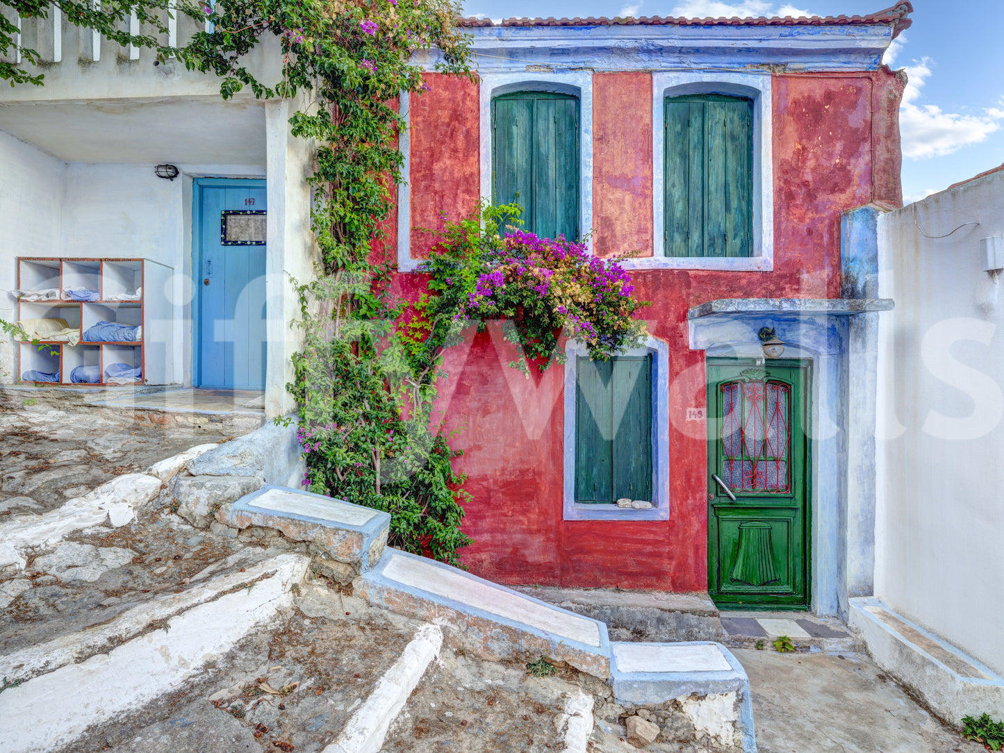 A high-quality charming town wall mural for walls.