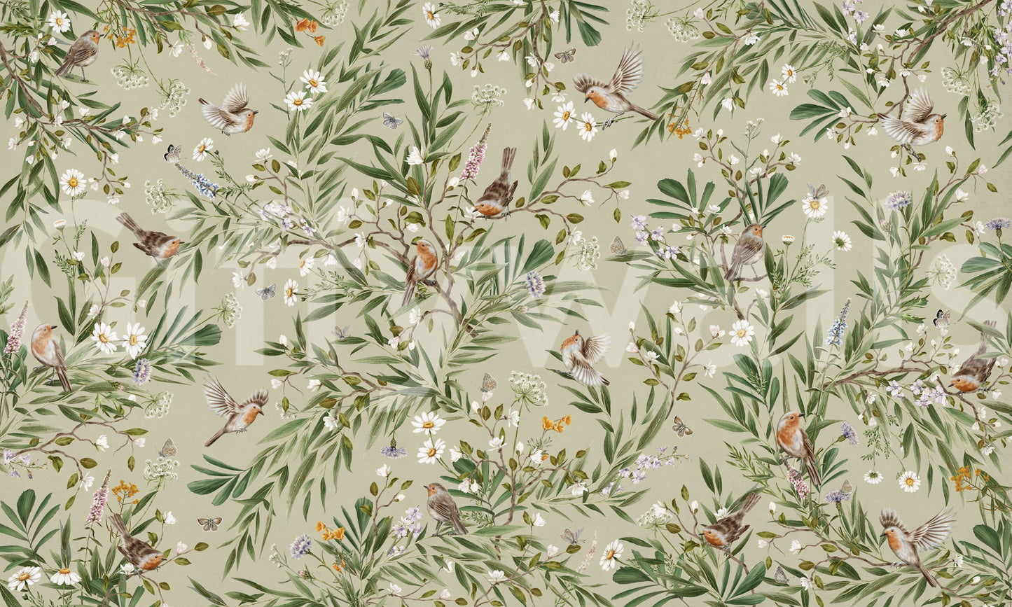 Birds & Blooms Wall Mural