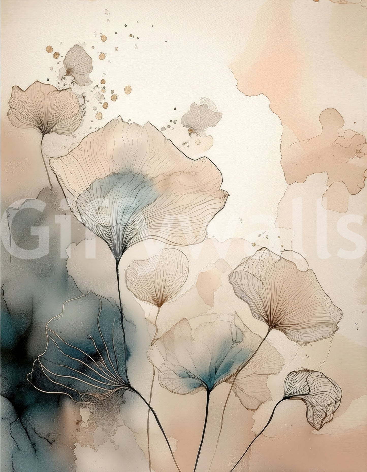 Luminous Botanical Lines Wall Mural