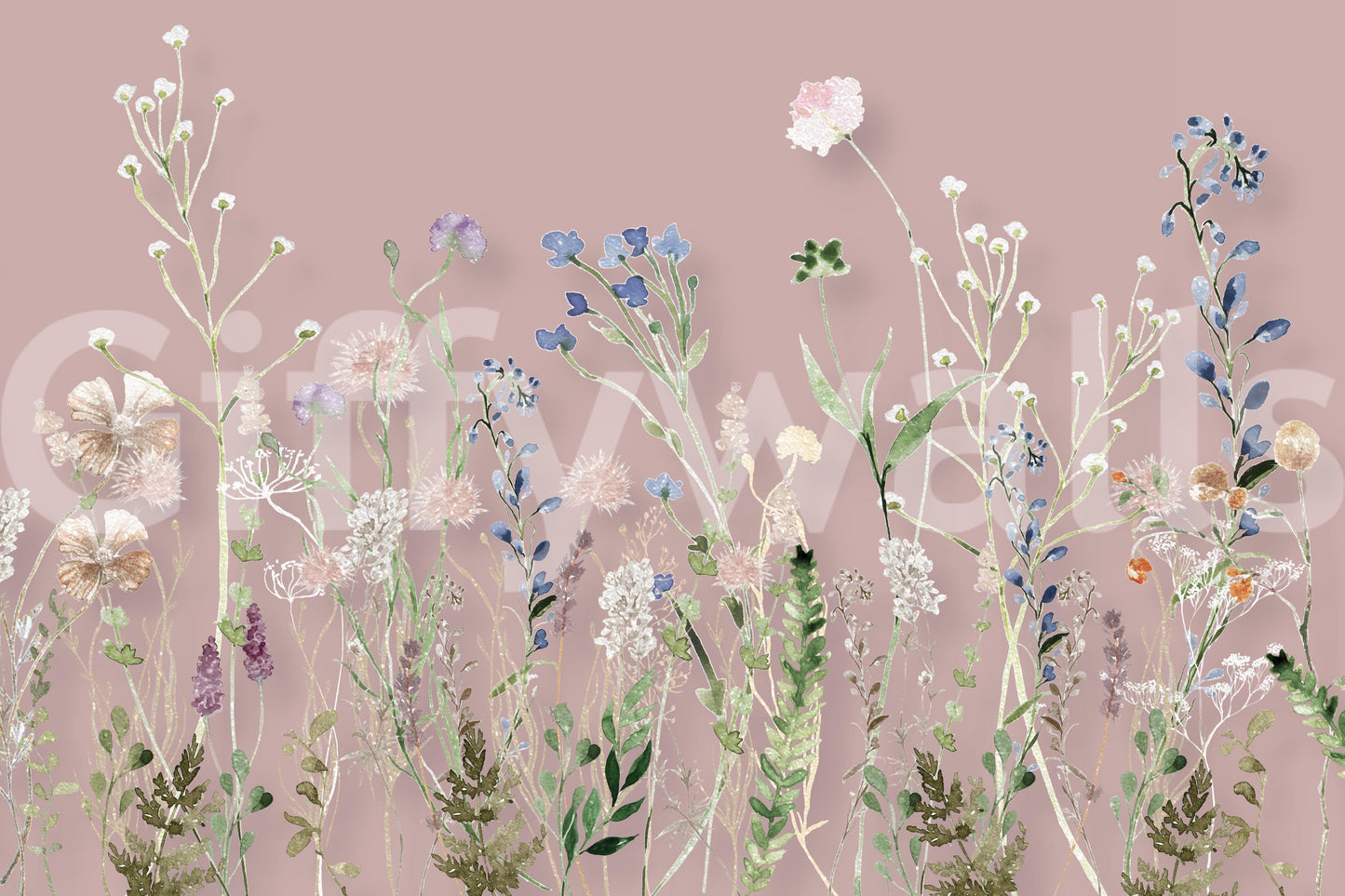A dreamy wallpaper showcasing delicate wildflowers and leaves blending into a blush background.