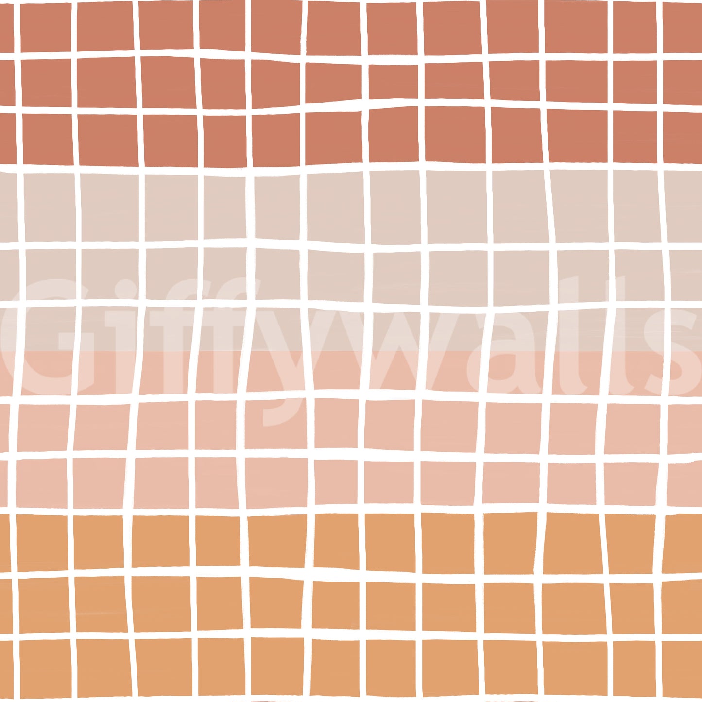 Soothing hand-drawn grid wallpaper blending terracotta, rust, peach, and beige squares naturally.