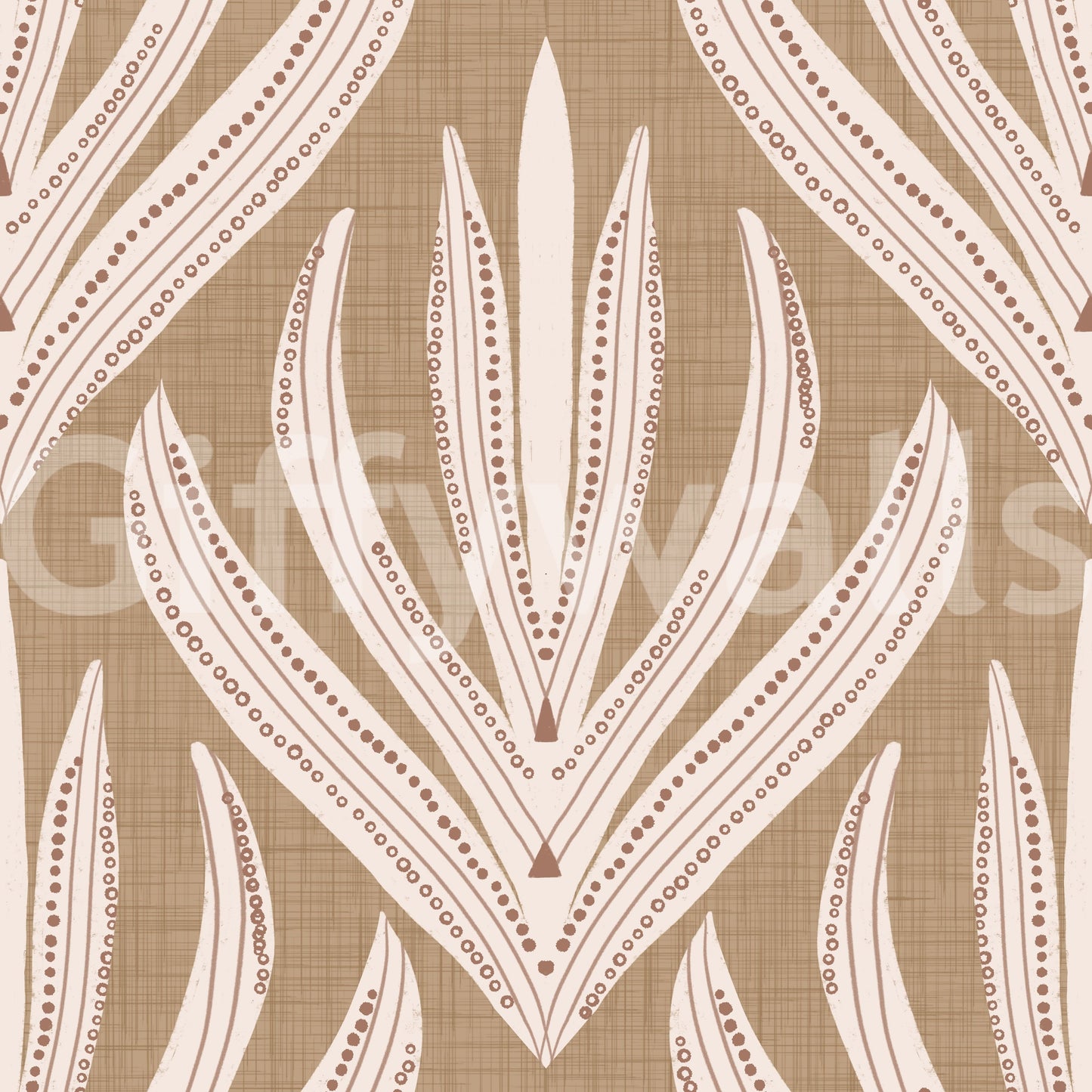 Neutral wallpaper featuring soft cream botanical abstractions over a warm textured background.