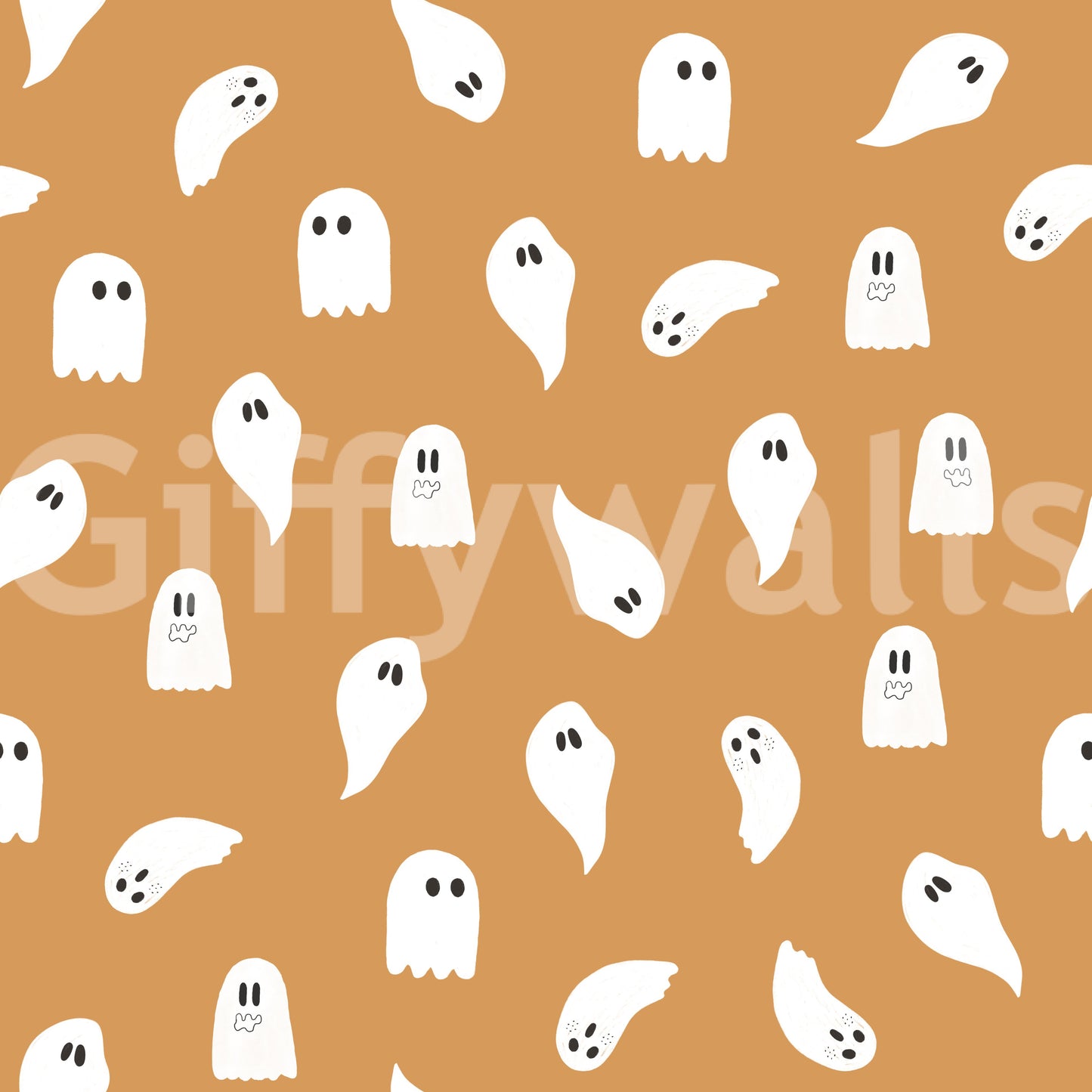 Repeating pattern of animated spooky specters for Halloween décor.