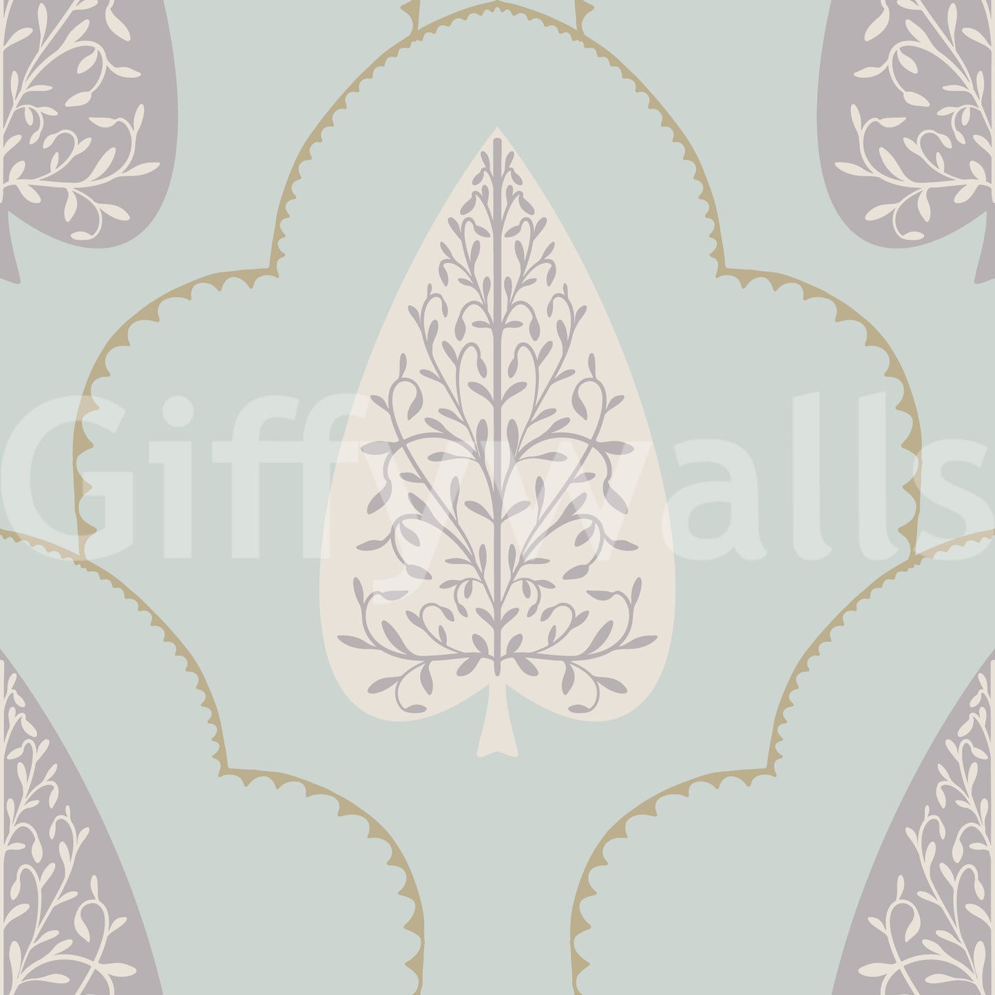 Harmonious Tranquil Trellis mural gentle lilac on duck egg blue.