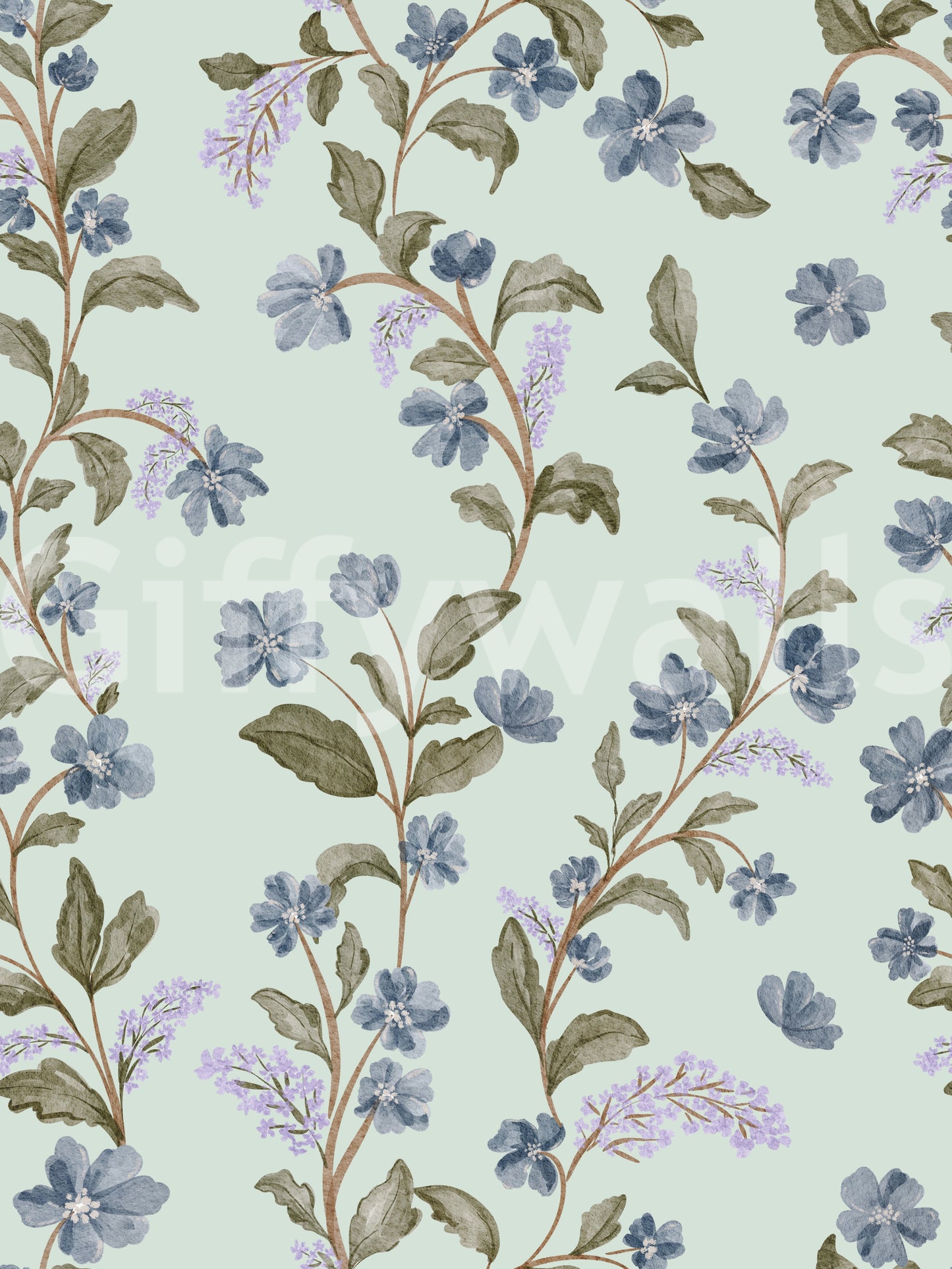 Dreamy Soft Blue Floral Pattern surface covering subtle leaf texture image.
