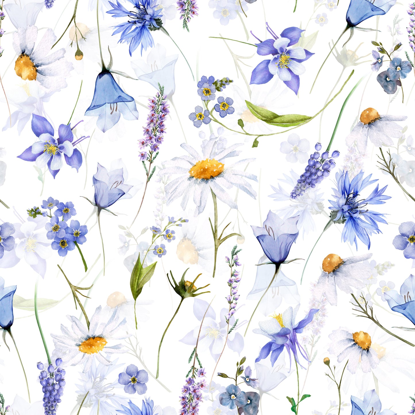 Wildflower Whispers: Blue Watercolor Wallpaper