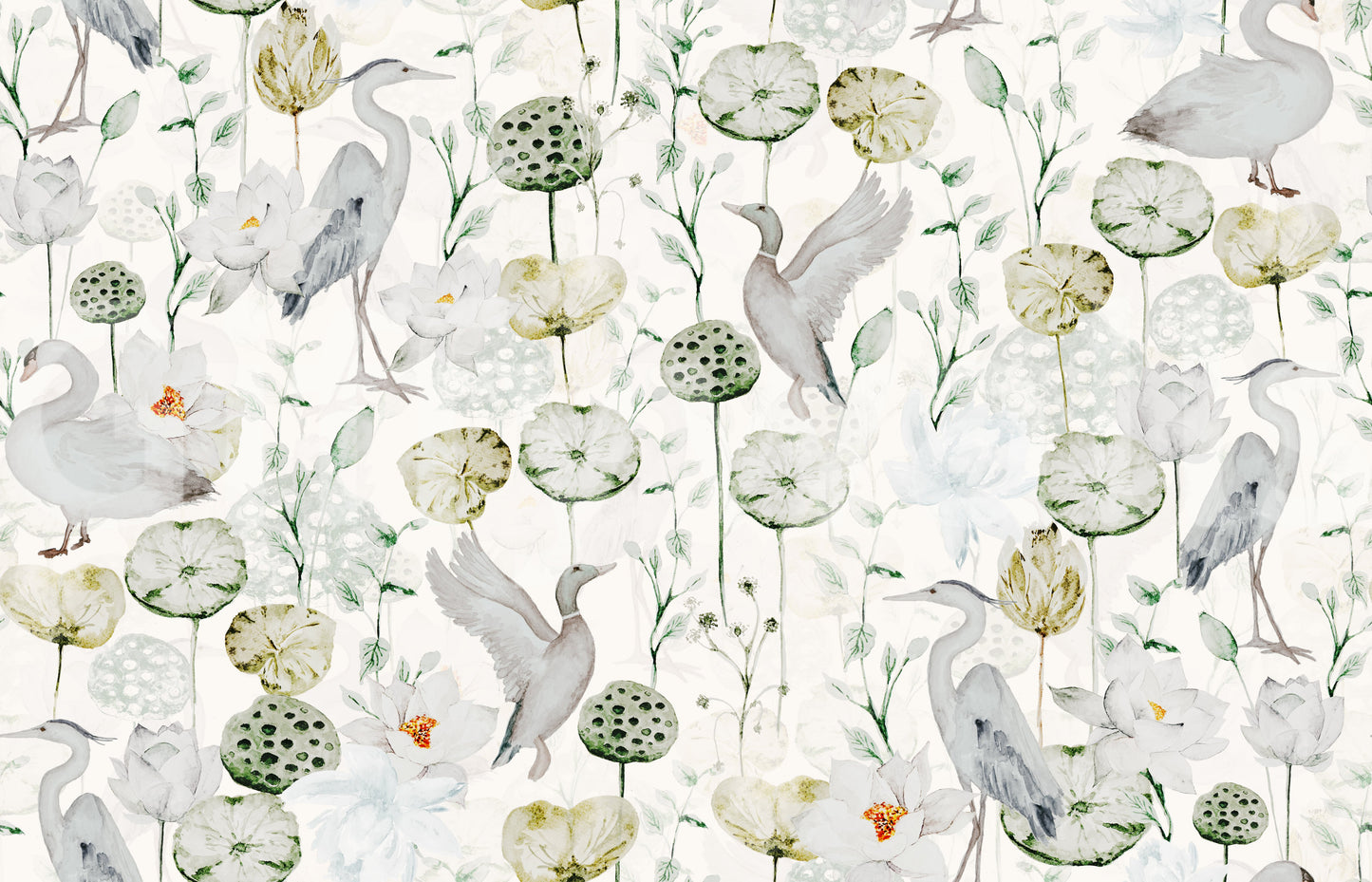 Aesthetic Water Garden Serenity wall mural, watercolor, calming neutrals.