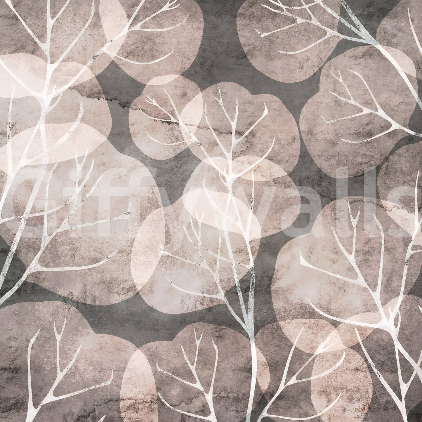 Midwinter Leaf - Pewter & Blush Wall Mural