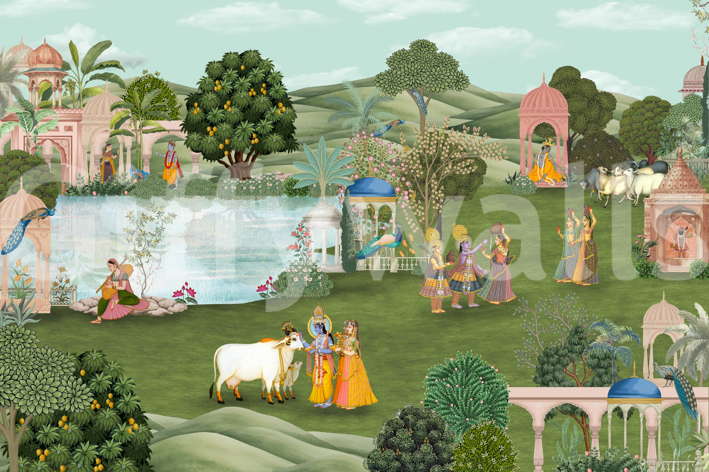 Pahari Peacocks Wall Mural