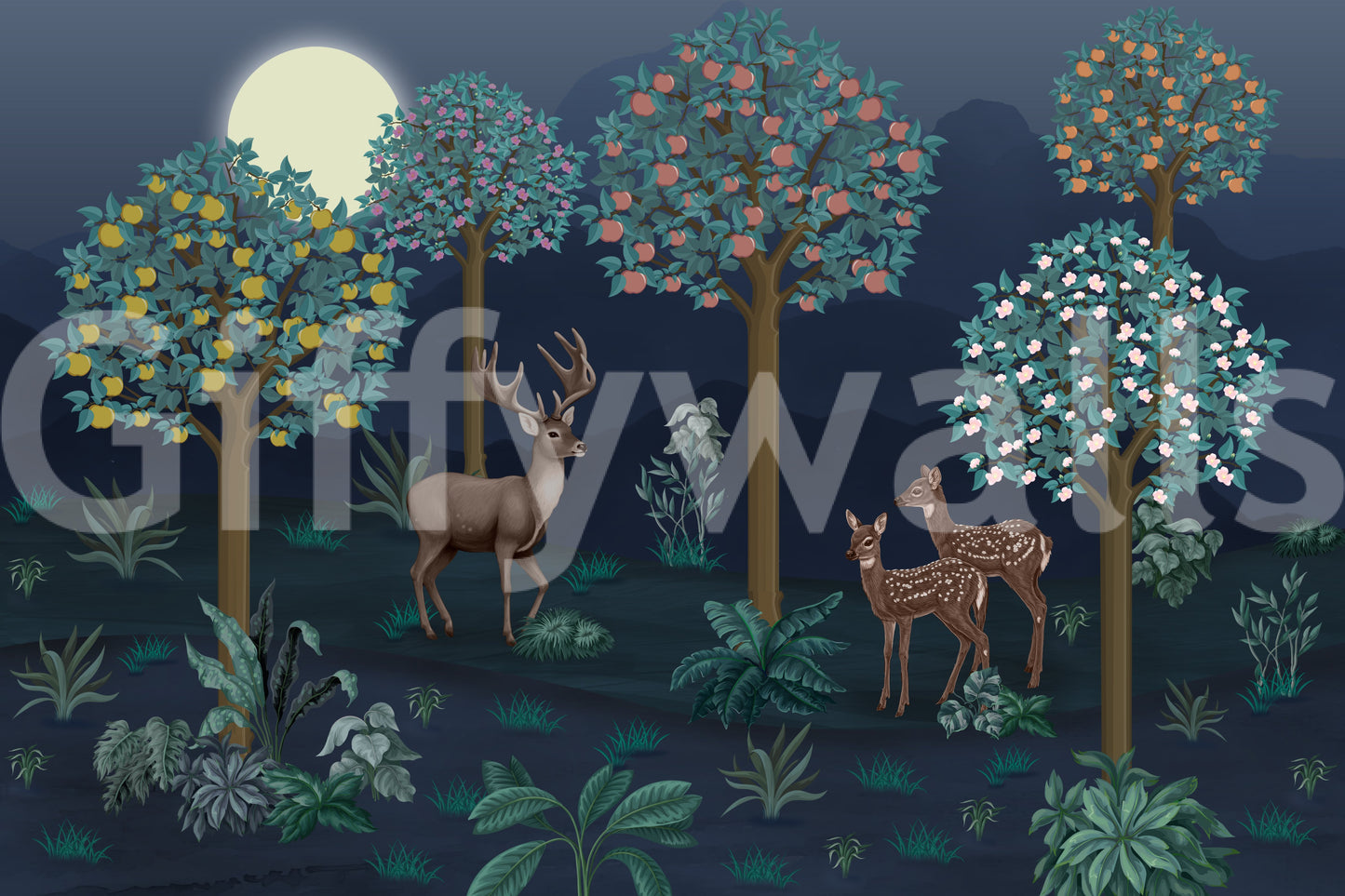 Deer in Bloom Wall Mural