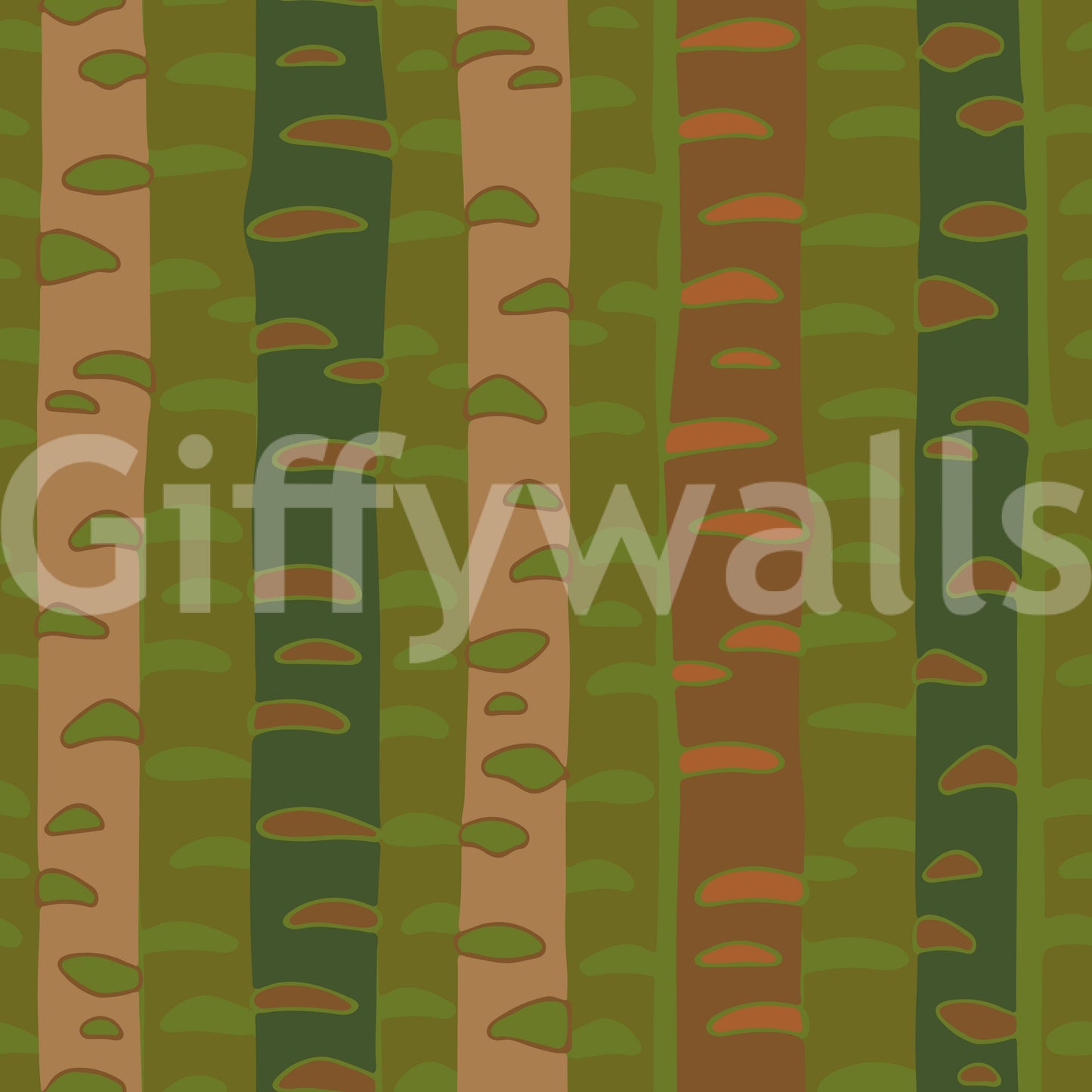 Birch Tree Stripes Retro Abstract Forest in Earthy Green Brown Wallpaper