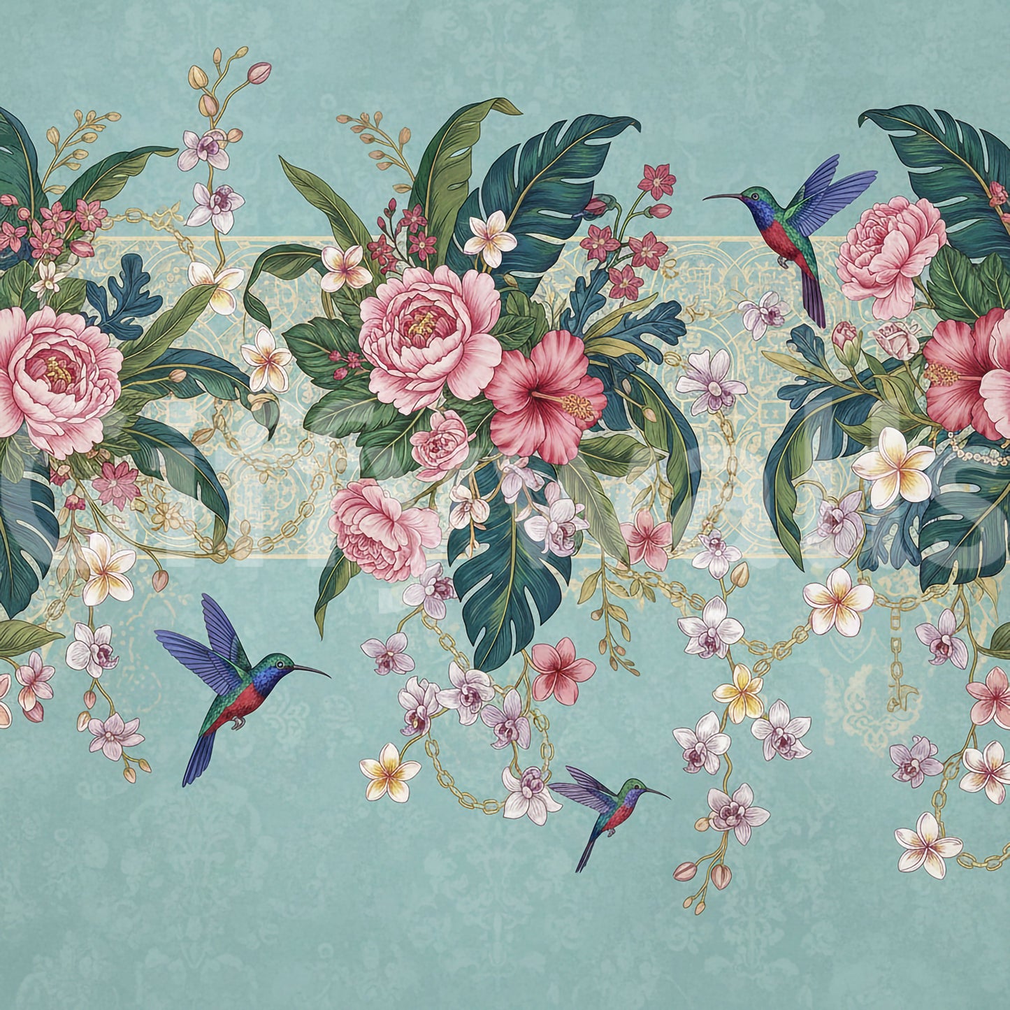 Tropical Hummingbird Bloom Wall Mural