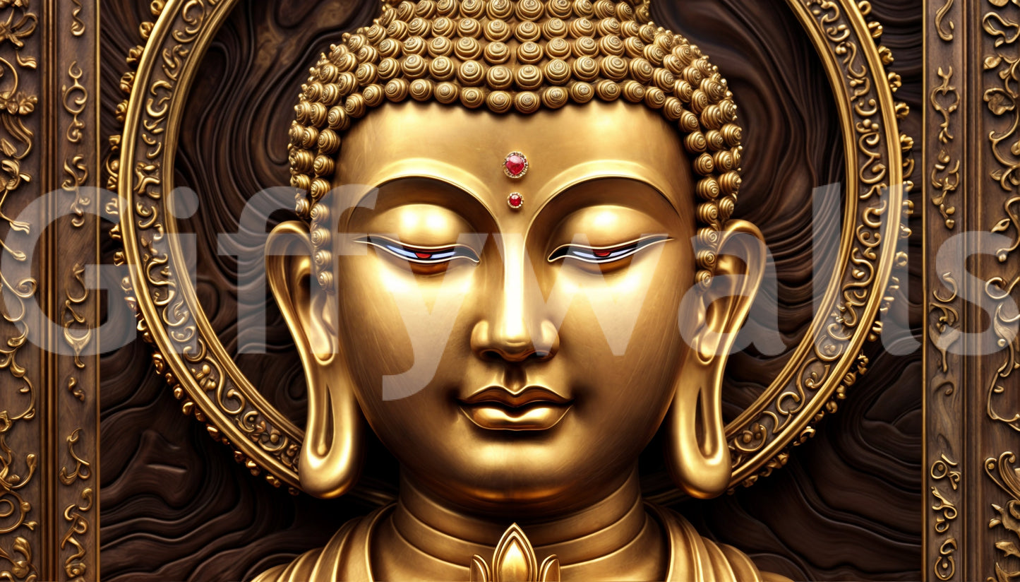 Serene Gold Buddha Wall Mural