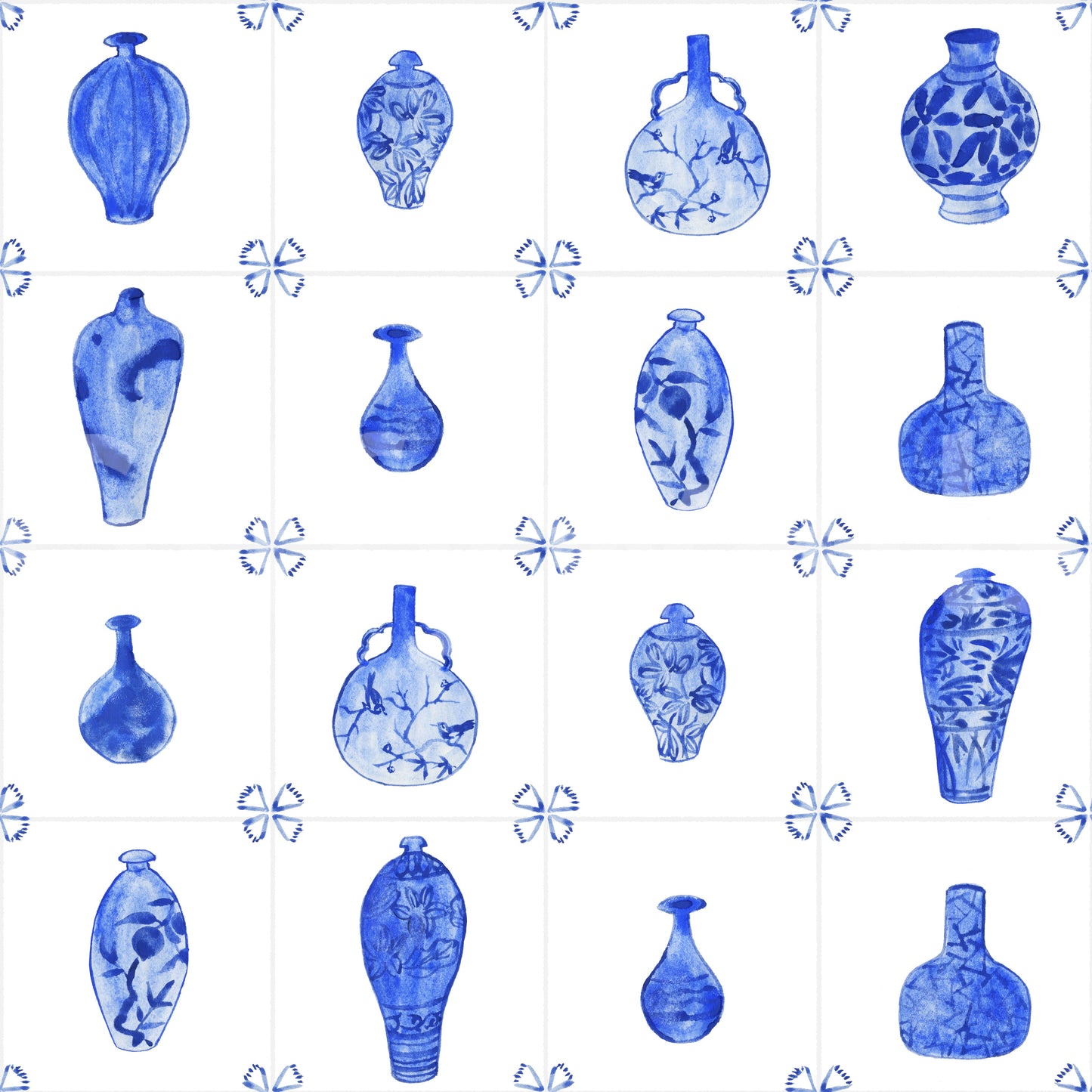 Delft Tile Blue & White Porcelain Wallpaper