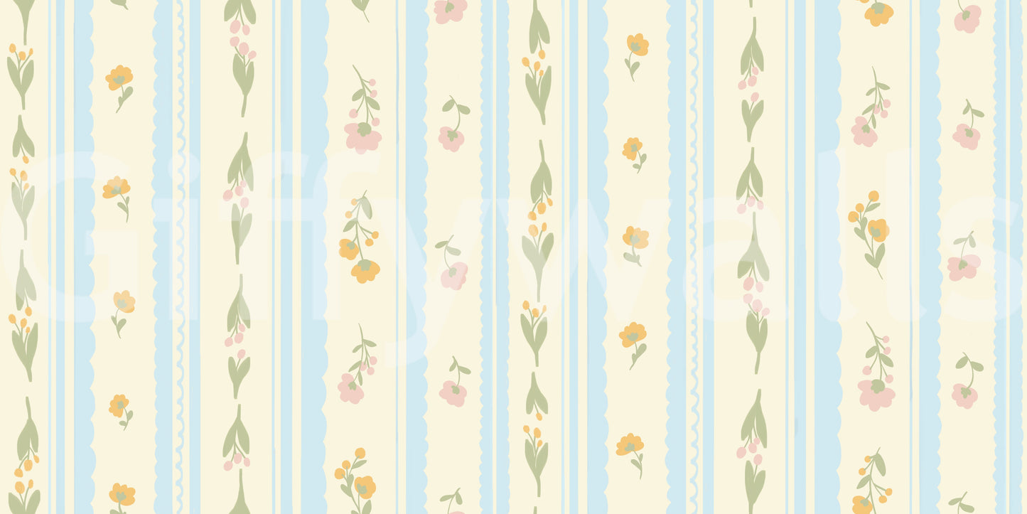 Vintage Bloom Stripes Wallpaper