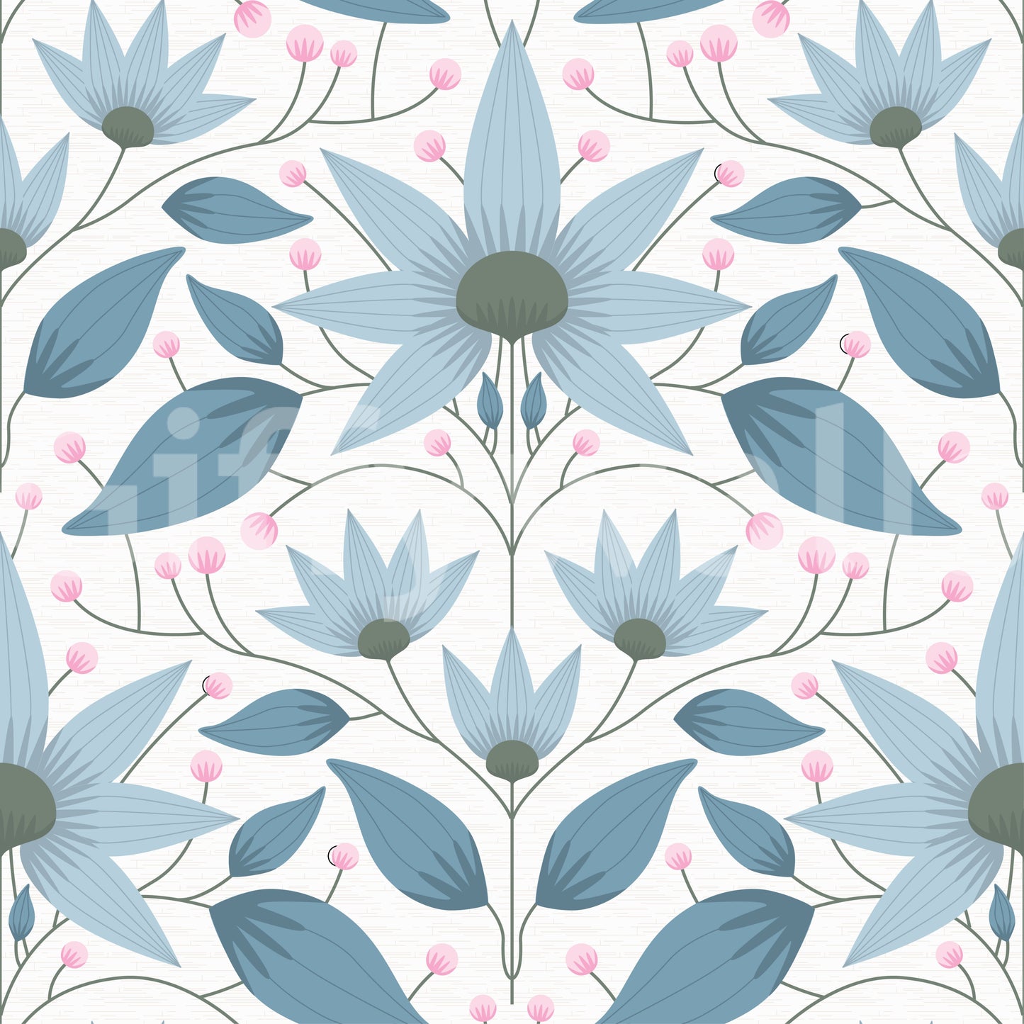 Floral Symmetry Blue Wallpaper