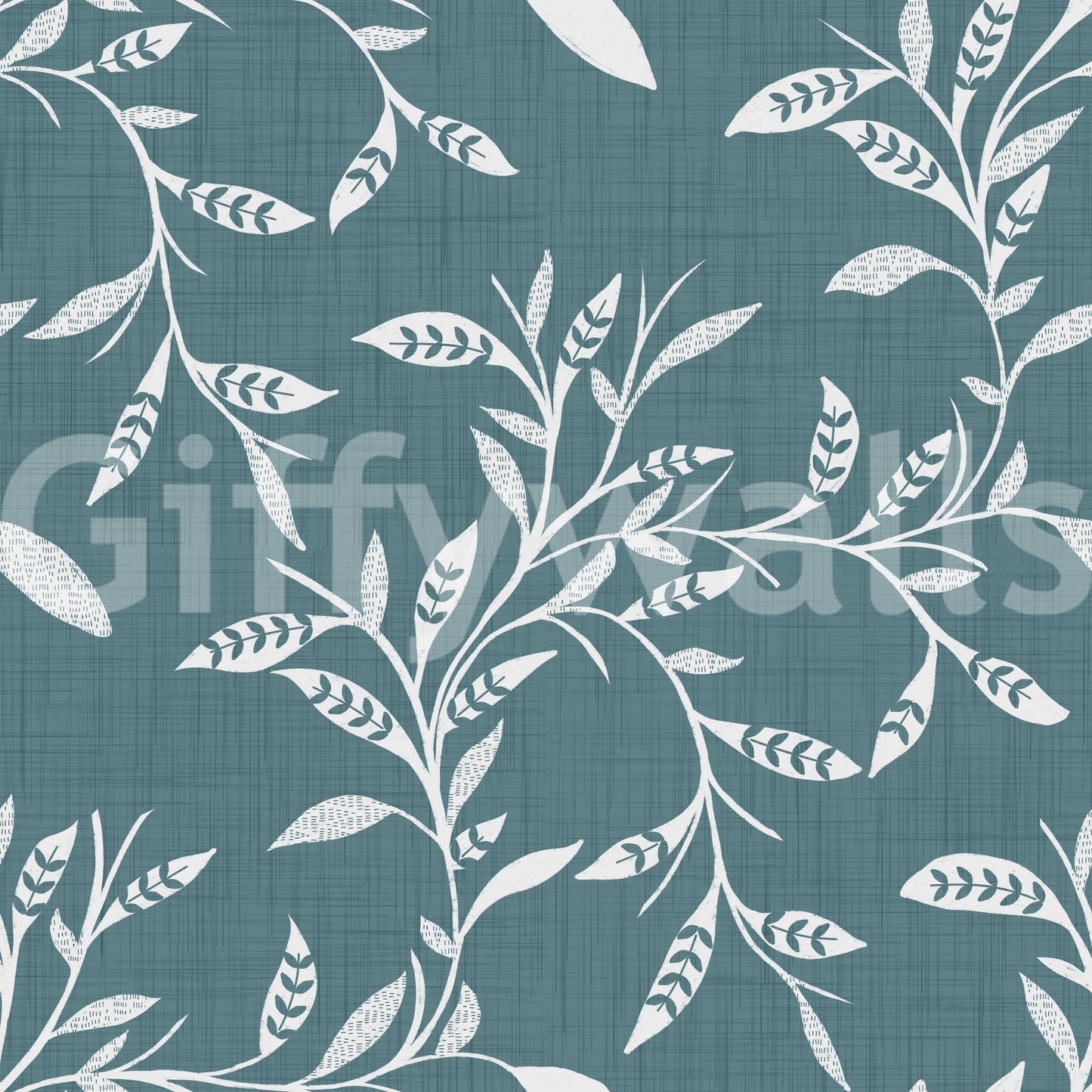 Cozy Scandi Folk Leaf Vine Nordic Blue Grey - Craft Blender Wallpaper