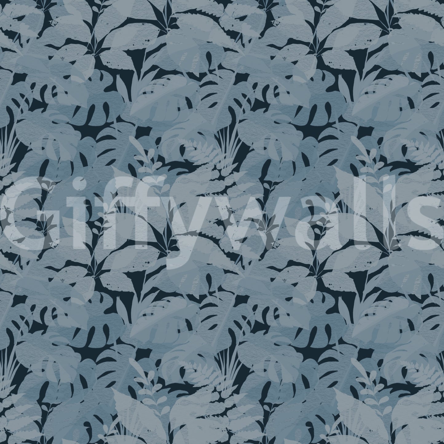 Indigo Botanical Monstera Leaves Wallpaper