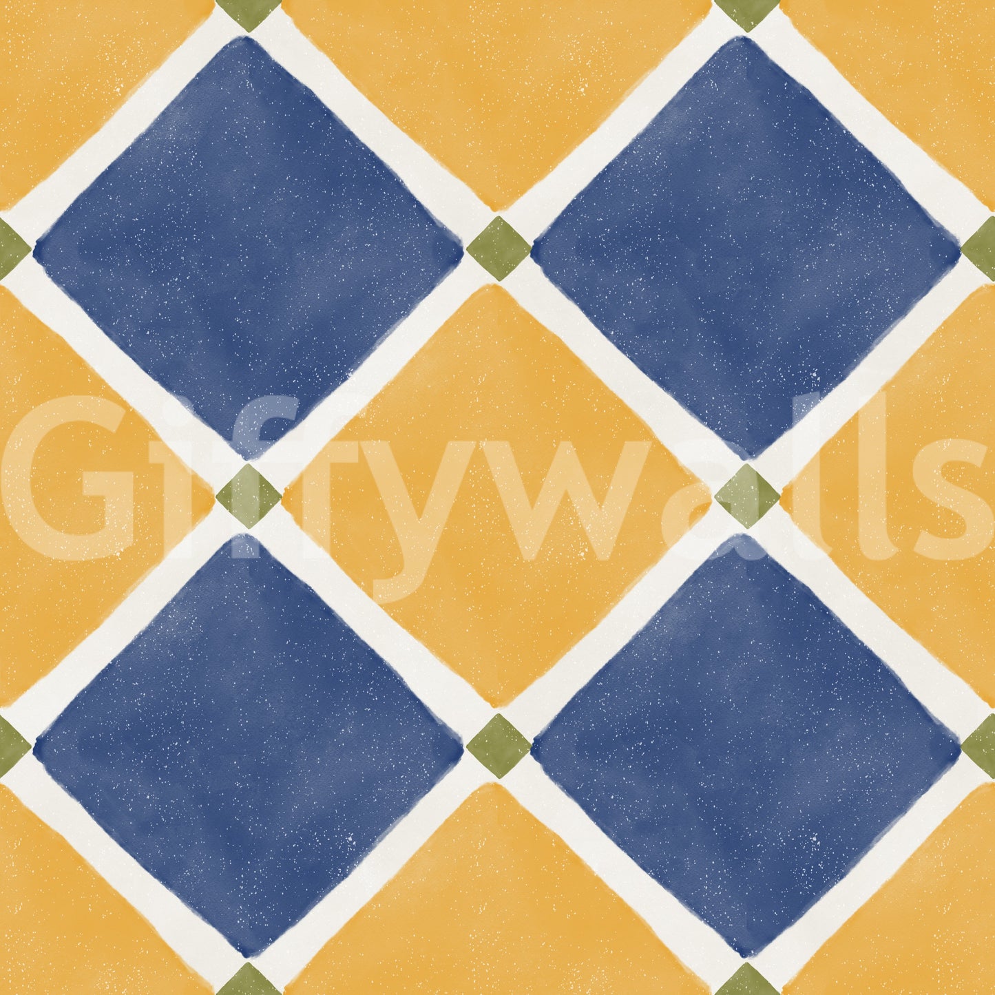 Mediterranean Rustic Checkerboard Aged Decoration - Yellow - Blue Wallpaper