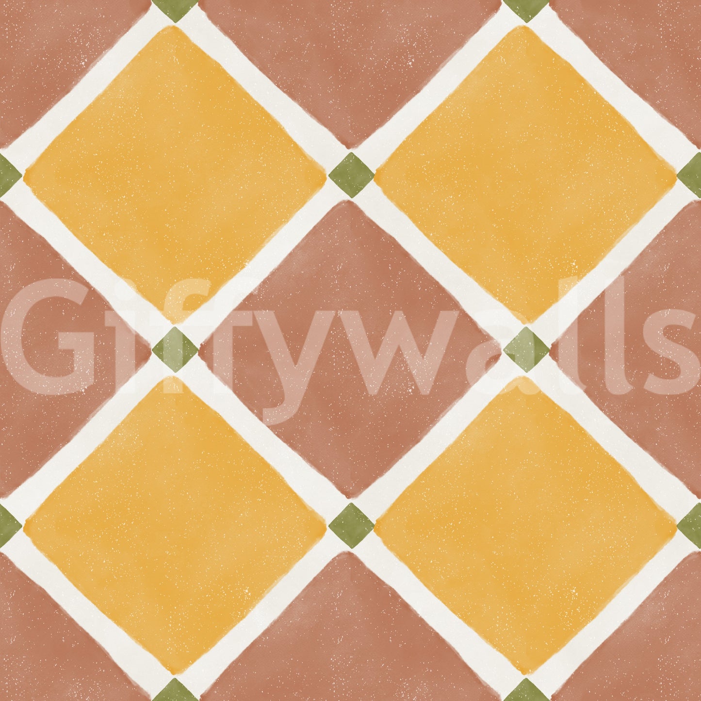 Mediterranean Rustic Checkerboard Aged Decoration - Terracotta - Yellow Wallpaper