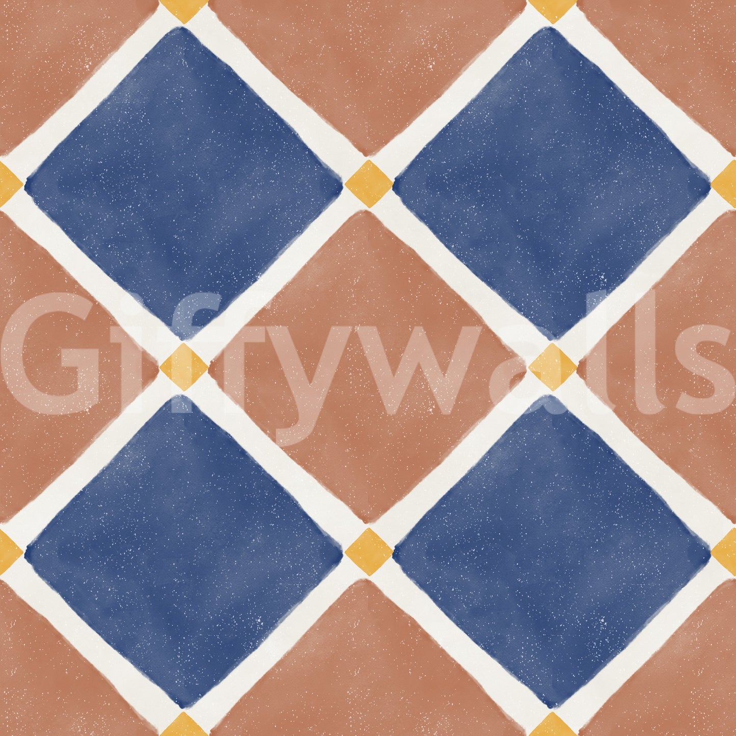 Mediterranean Rustic Checkerboard Aged Decoration - Terracotta - Blue Wallpaper