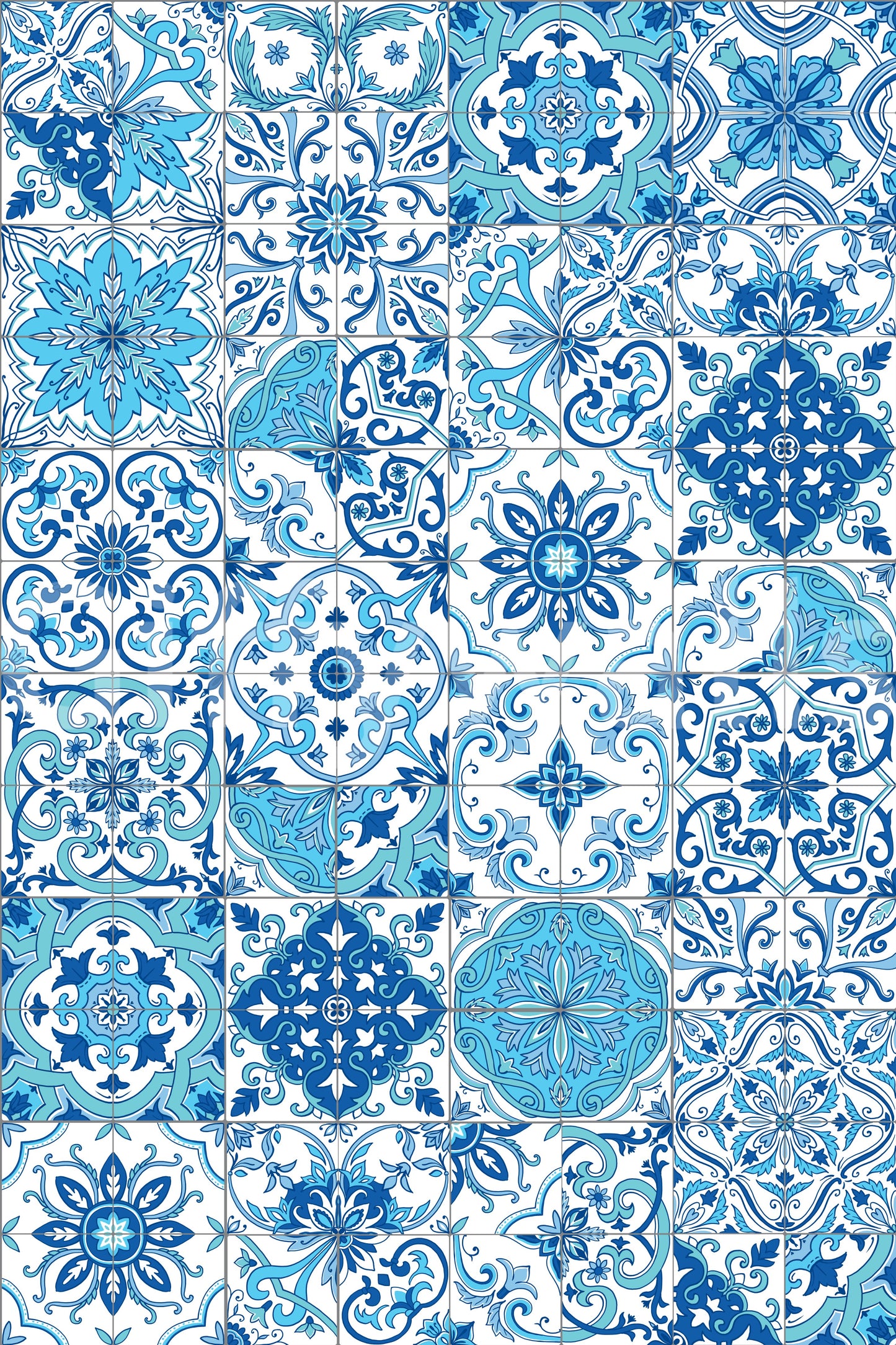 Mediterranean tile wallpaper with cohesive blue color palette