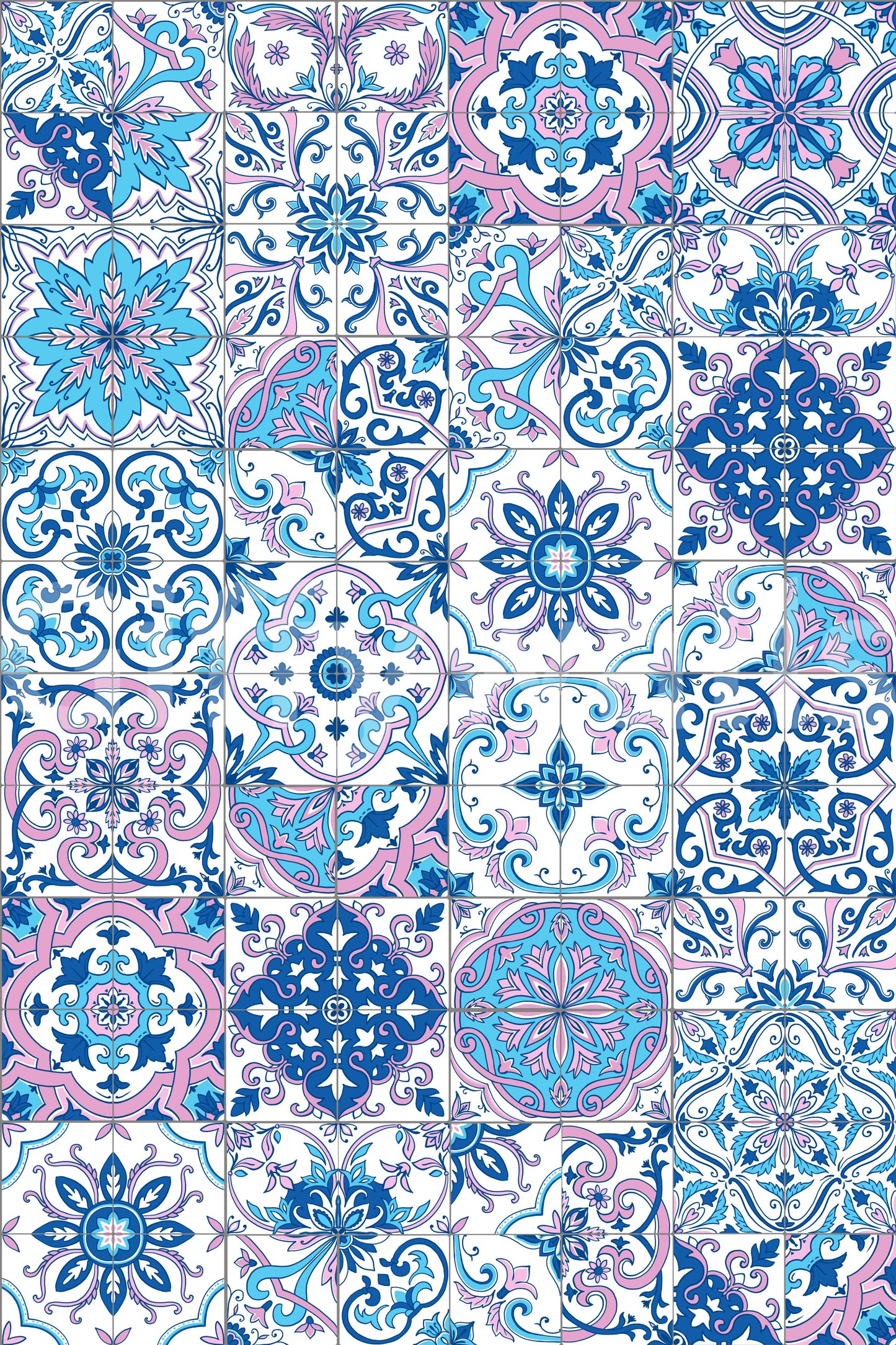 Mediterranean tile wallpaper with layered motifs and symmetry