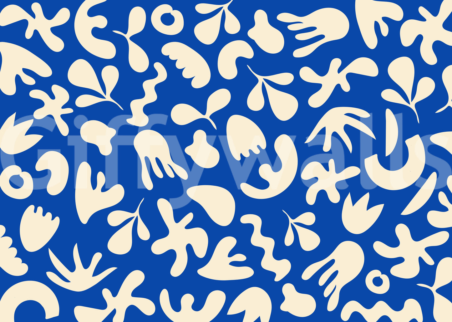 Minimal modern abstract shapes on Blue Organic Flow wall mural