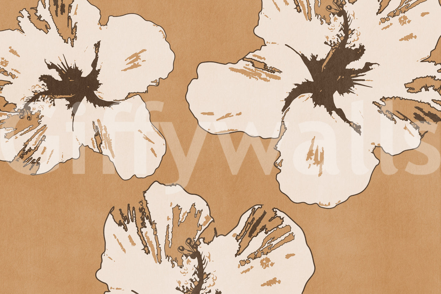 Caramel, ivory, and deep brown make up the Warm Mix of Hibiscus wall mural palette.