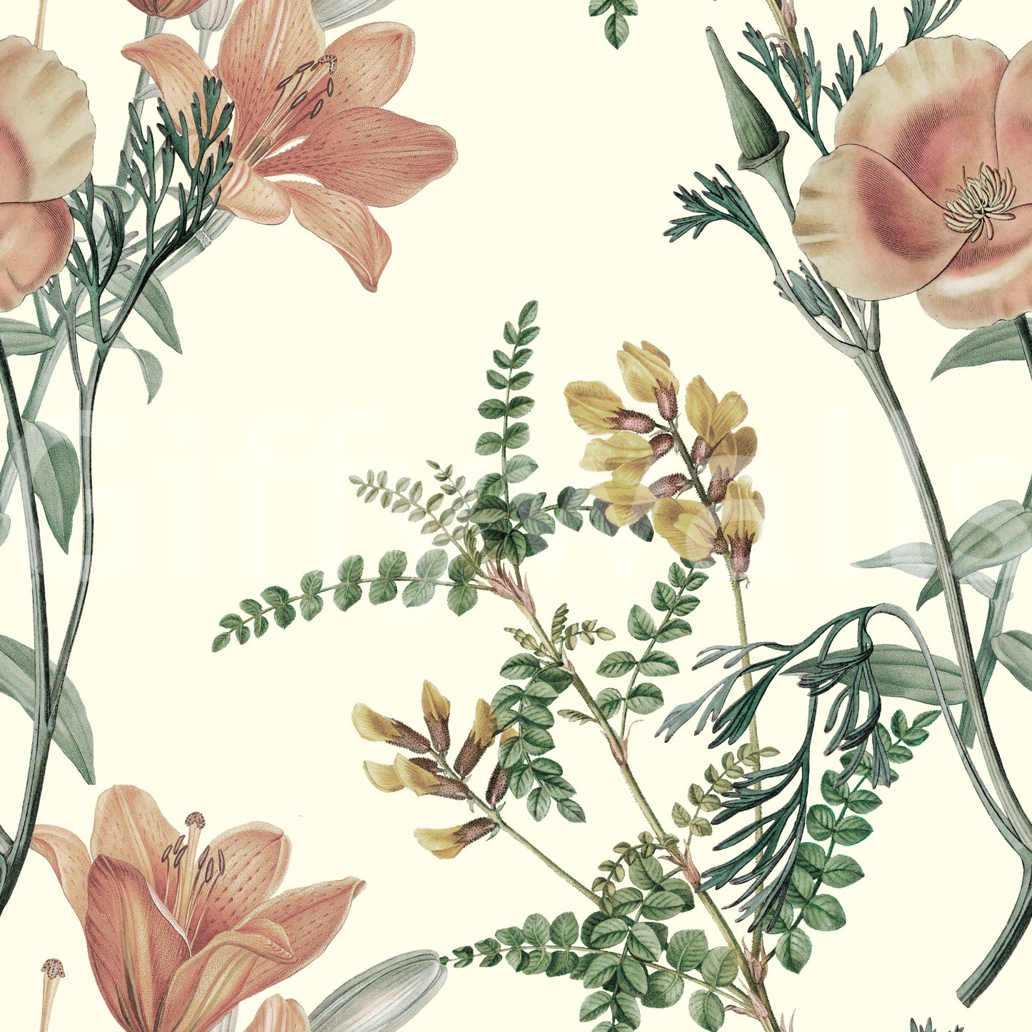 Vintage Botanical Flower Wallpaper