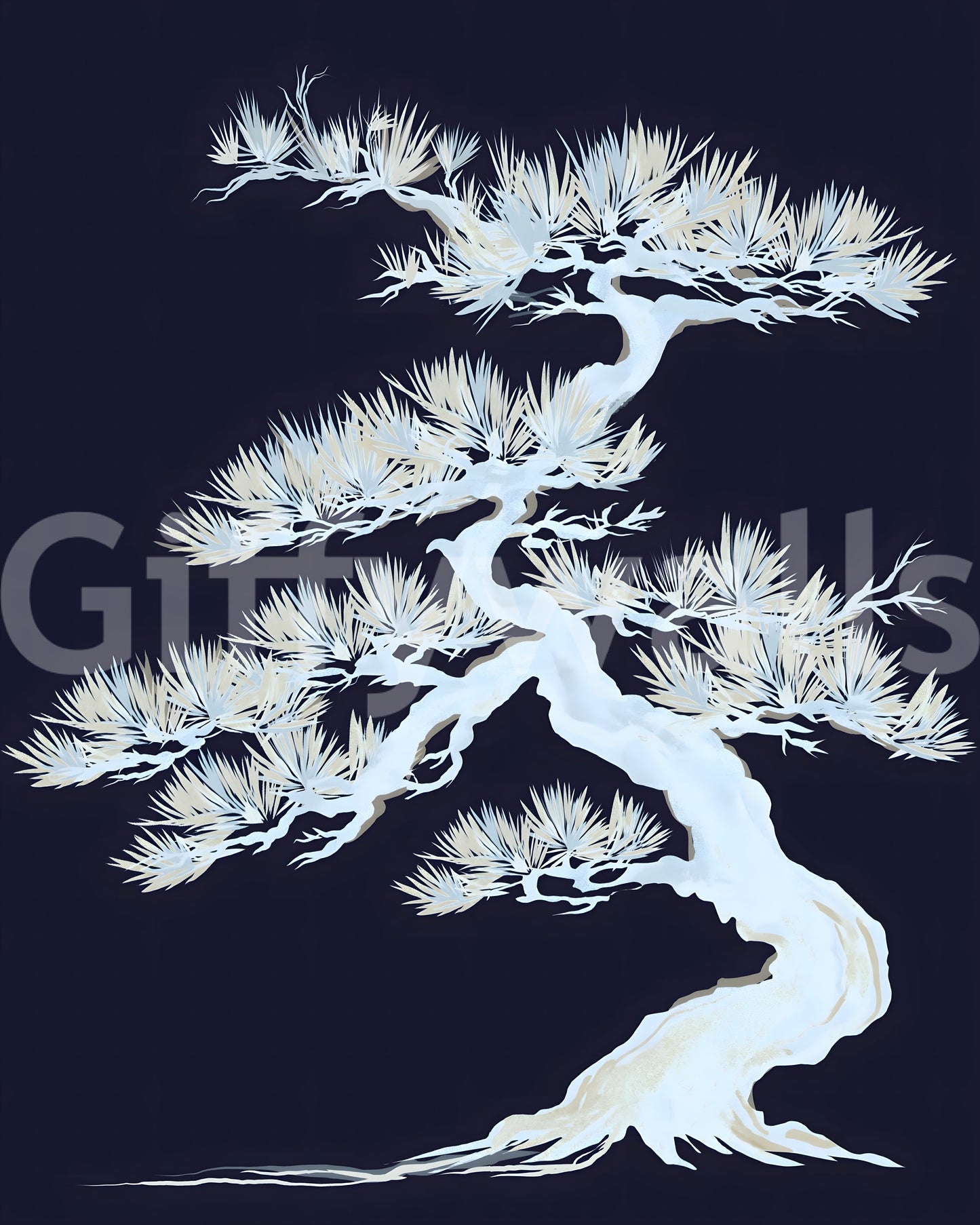 Japanese Ethereal Matsu Pine Silhouette Wall Mural