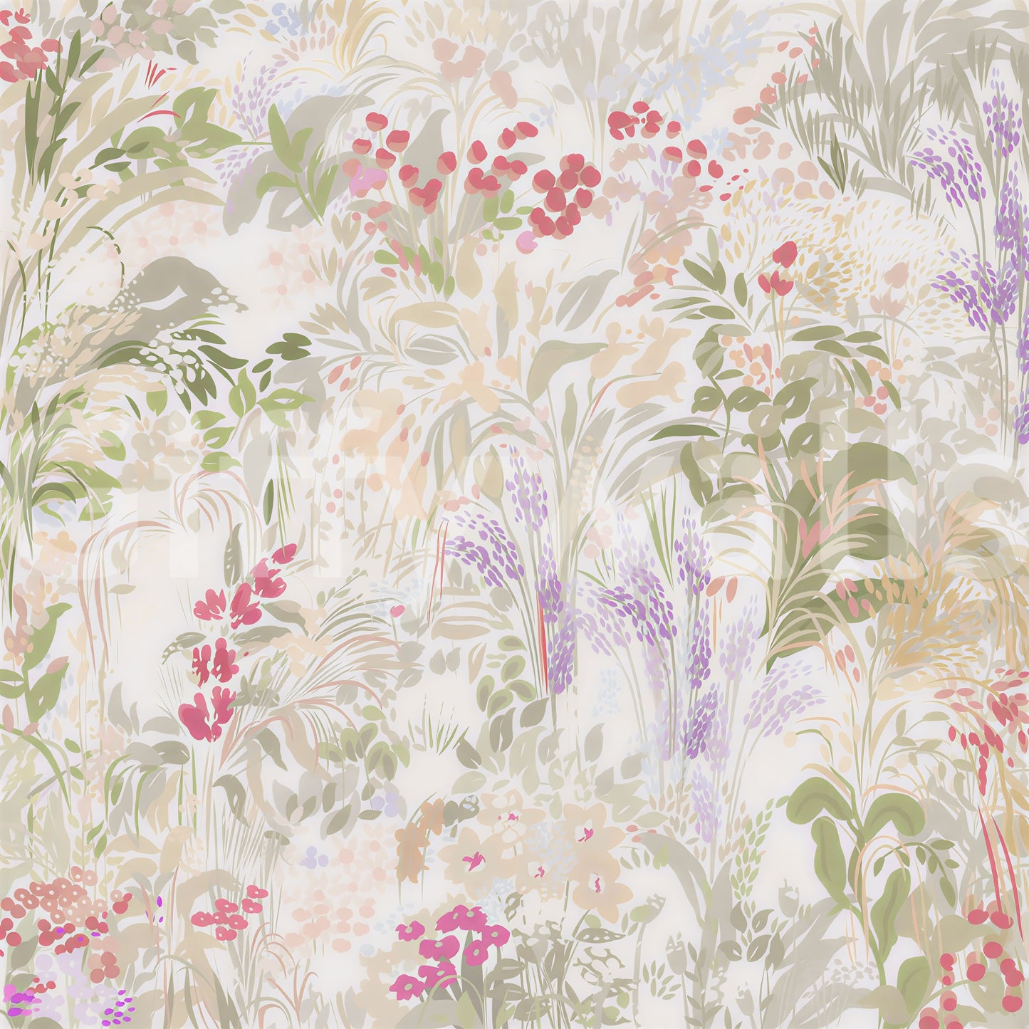 Dreamy Wildflower Meadow Soft Pastel Romance Wall Mural