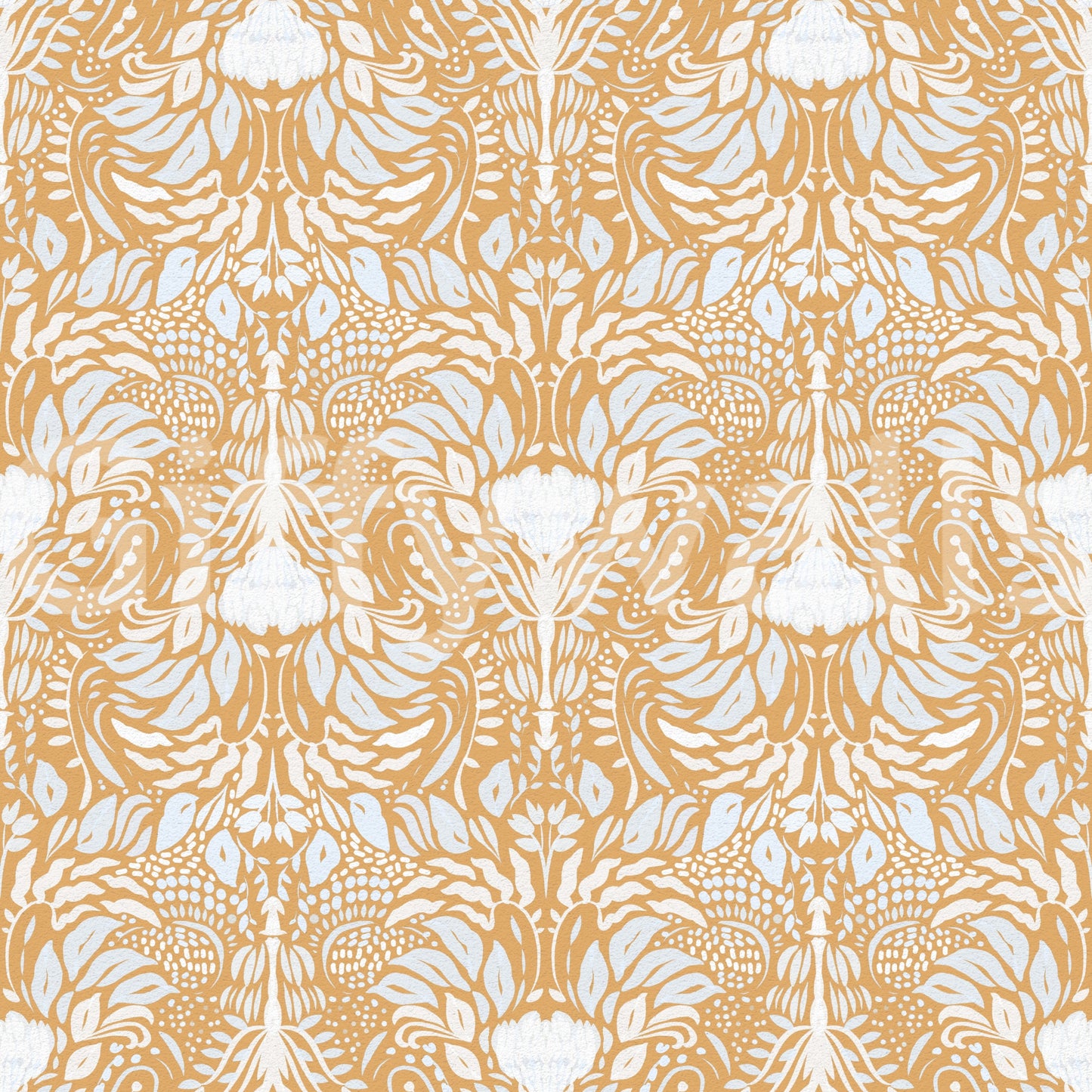 Golden Folk Floral Symmetry Wallpaper