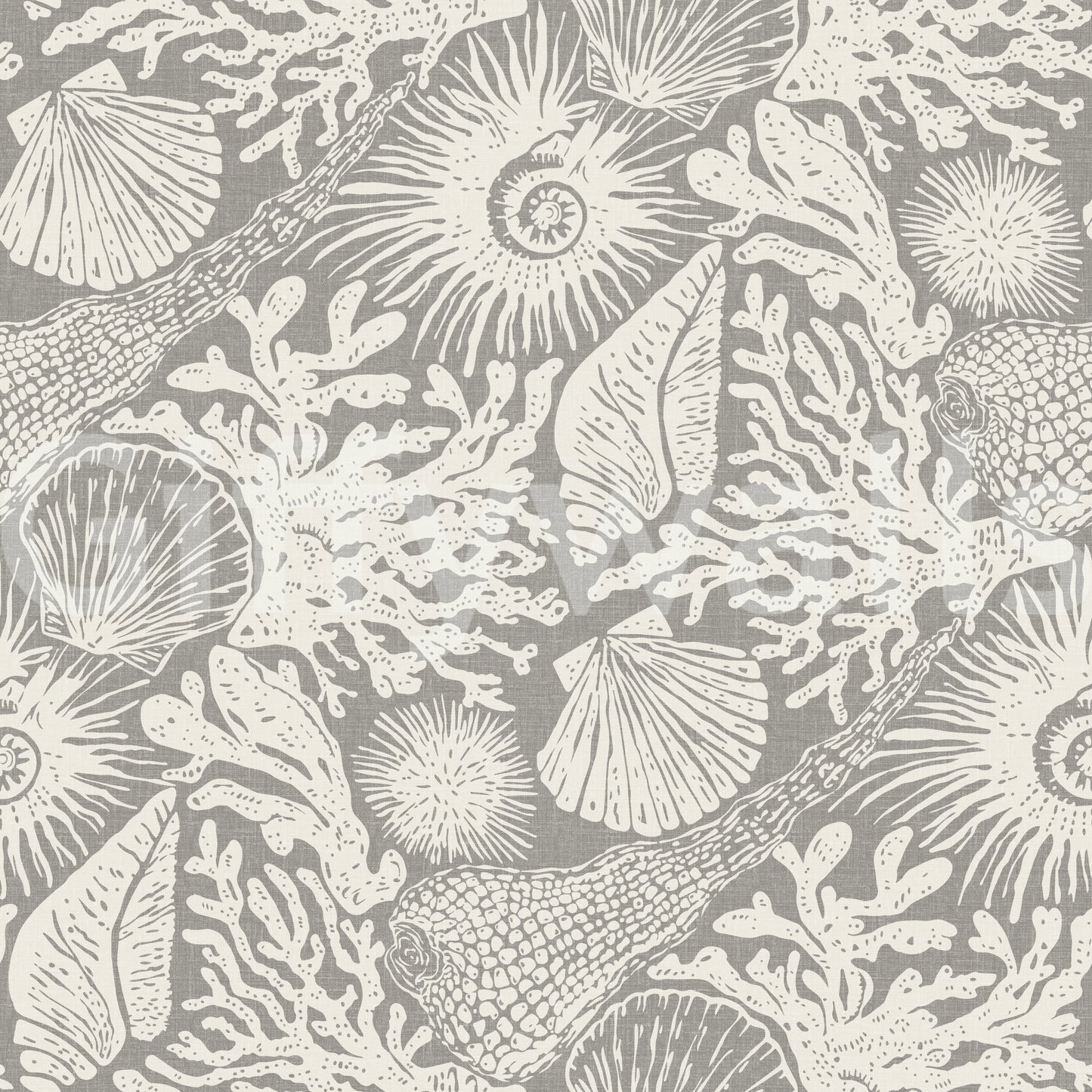 Boho Seashell & Coral Gray Wallpaper