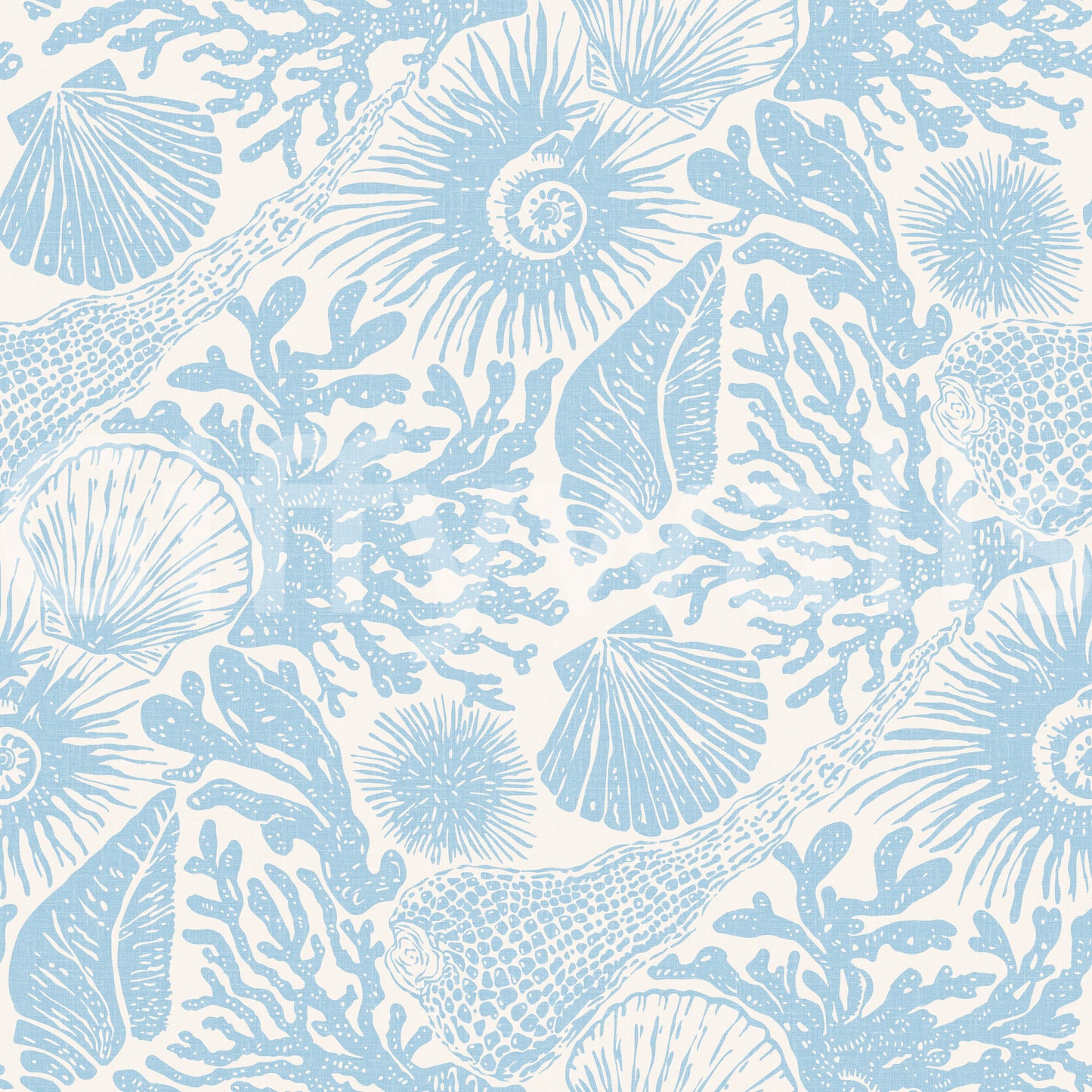 Boho Seashell & Coral Soft Blue Wallpaper