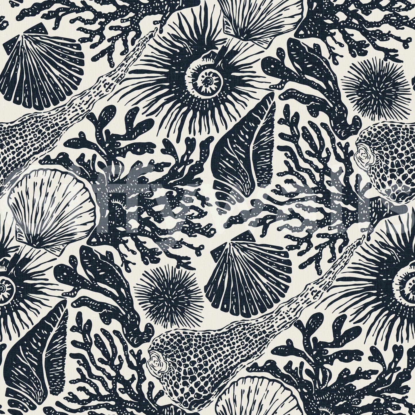 Boho Seashell & Coral Midnight Blue Wallpaper